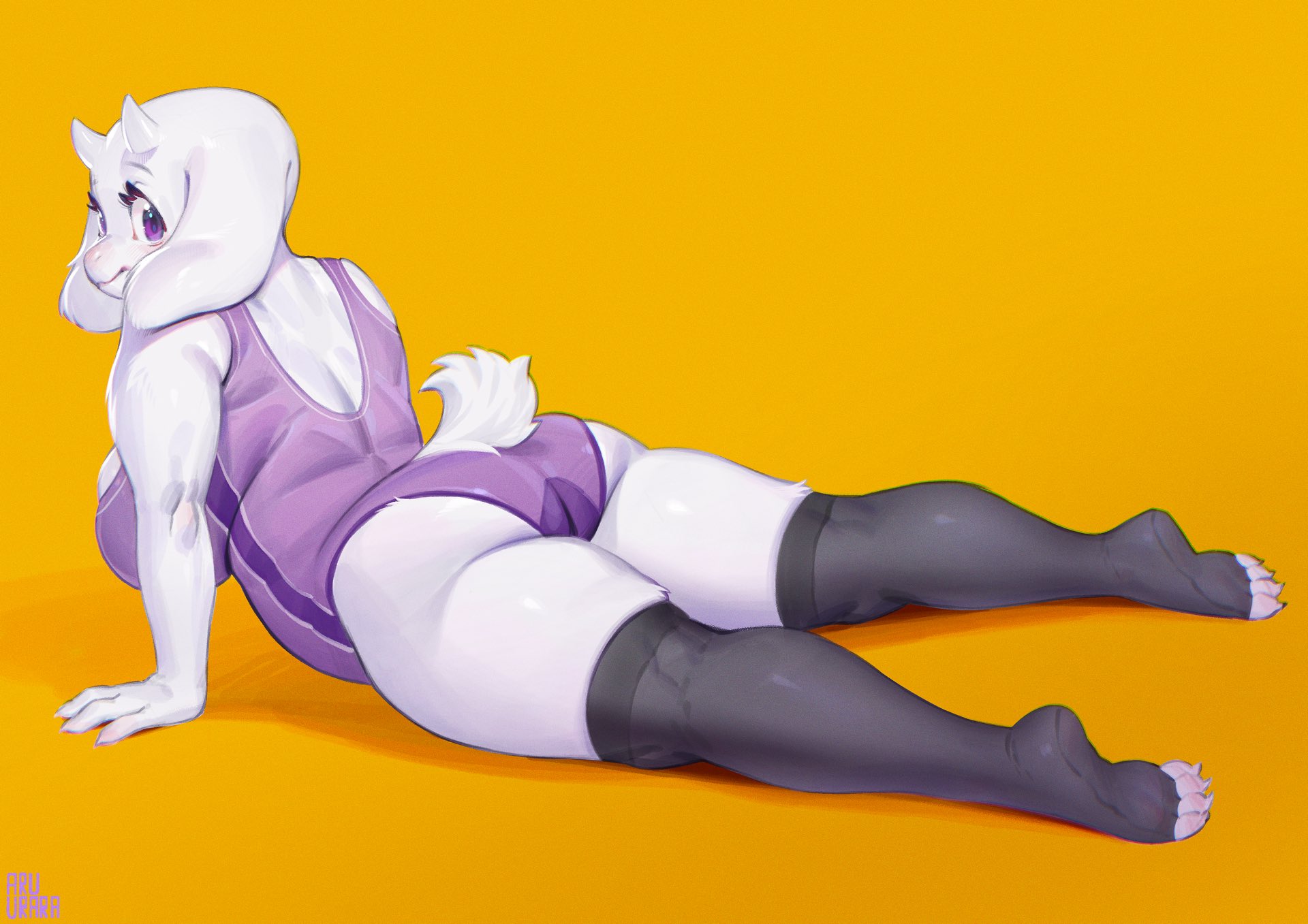 2020, anthro, aruurara, ass, breasts, female, furry, leotard, milf, signature, toriel, undertale