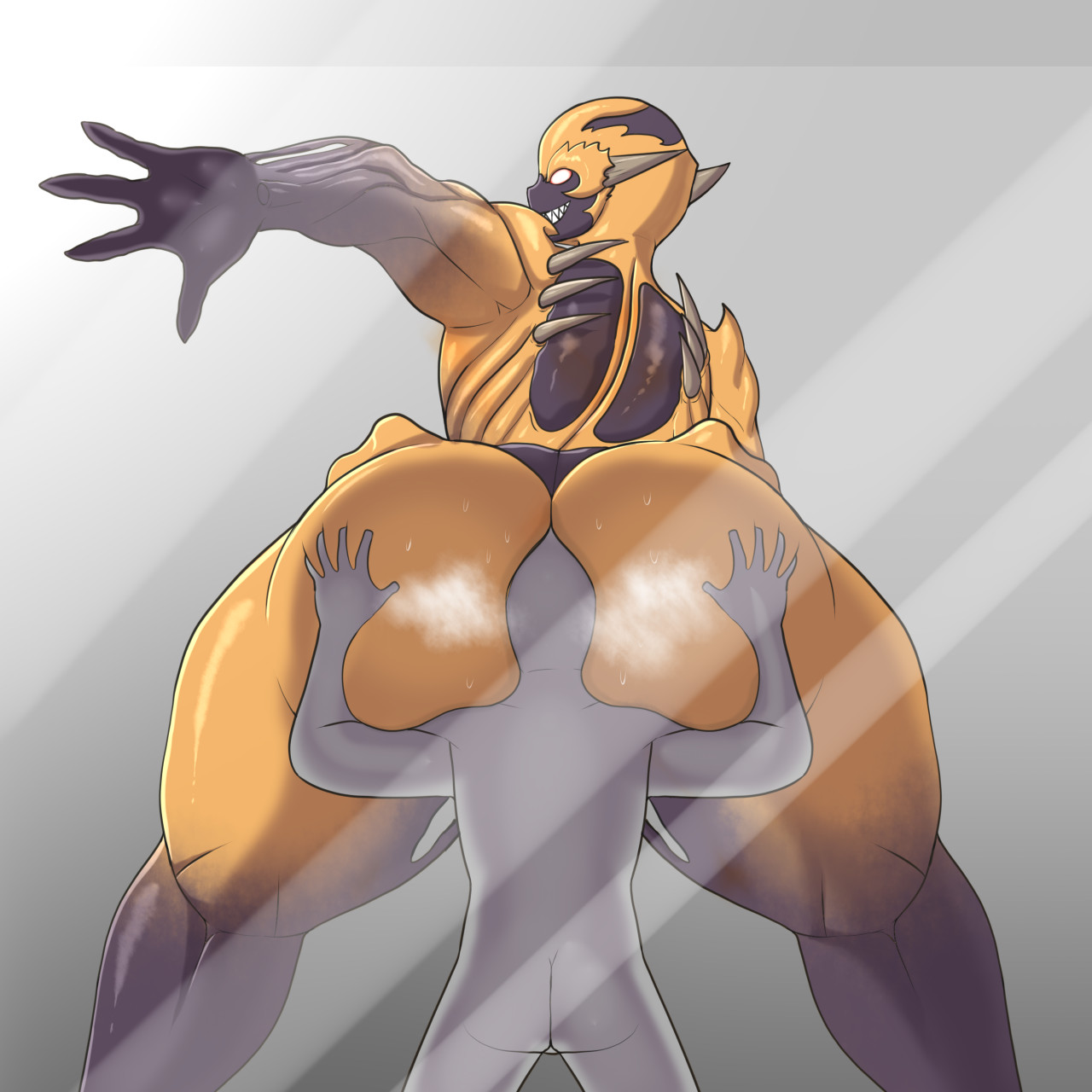against glass, against wall, ass, babyhunt4, big ass, demon, doom, facesitting, fog, gay, imp, imp (doom), male, male only, male/male, nude, spikes, sweat, teeth, yaoi