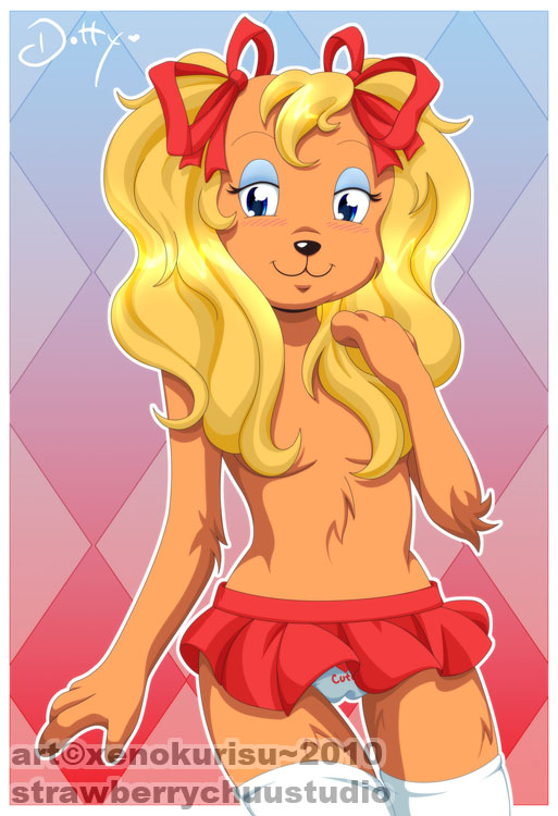 anthro clothed clothing dog dotty_dog female female_only front_view get_along_gang miniskirt orange_fur red_bottomwear red_clothing red_skirt solo standing tagme topless xenokurisu