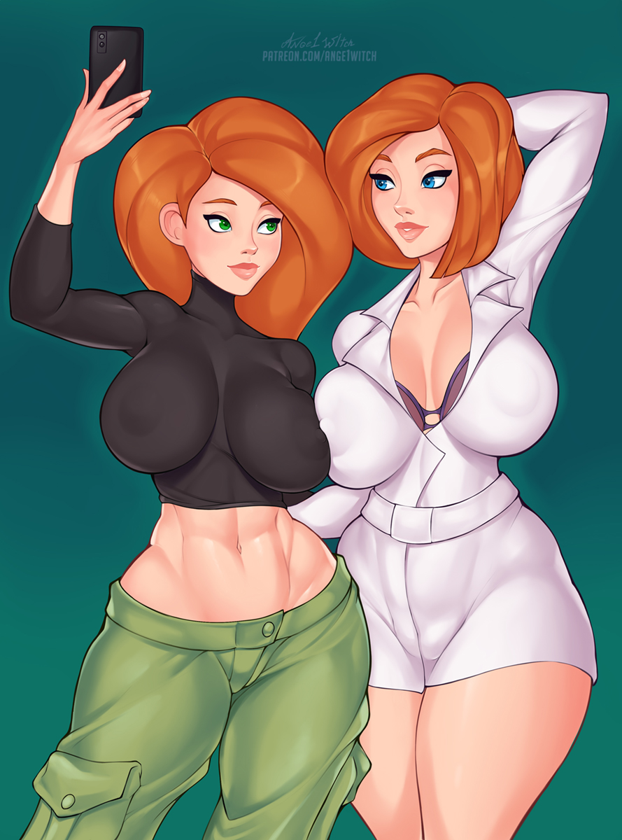 2girls, abs, ange1witch, ann possible, athletic female, big breasts, breasts, disney, disney channel, female, female human, female only, fit female, full lips, hourglass figure, human, kim possible, kimberly ann possible, large breasts, light skin, light-skinned female, long hair, mature female, mother and daughter, slim waist, teenage female, teenager, thick thighs, variant set, wide hips