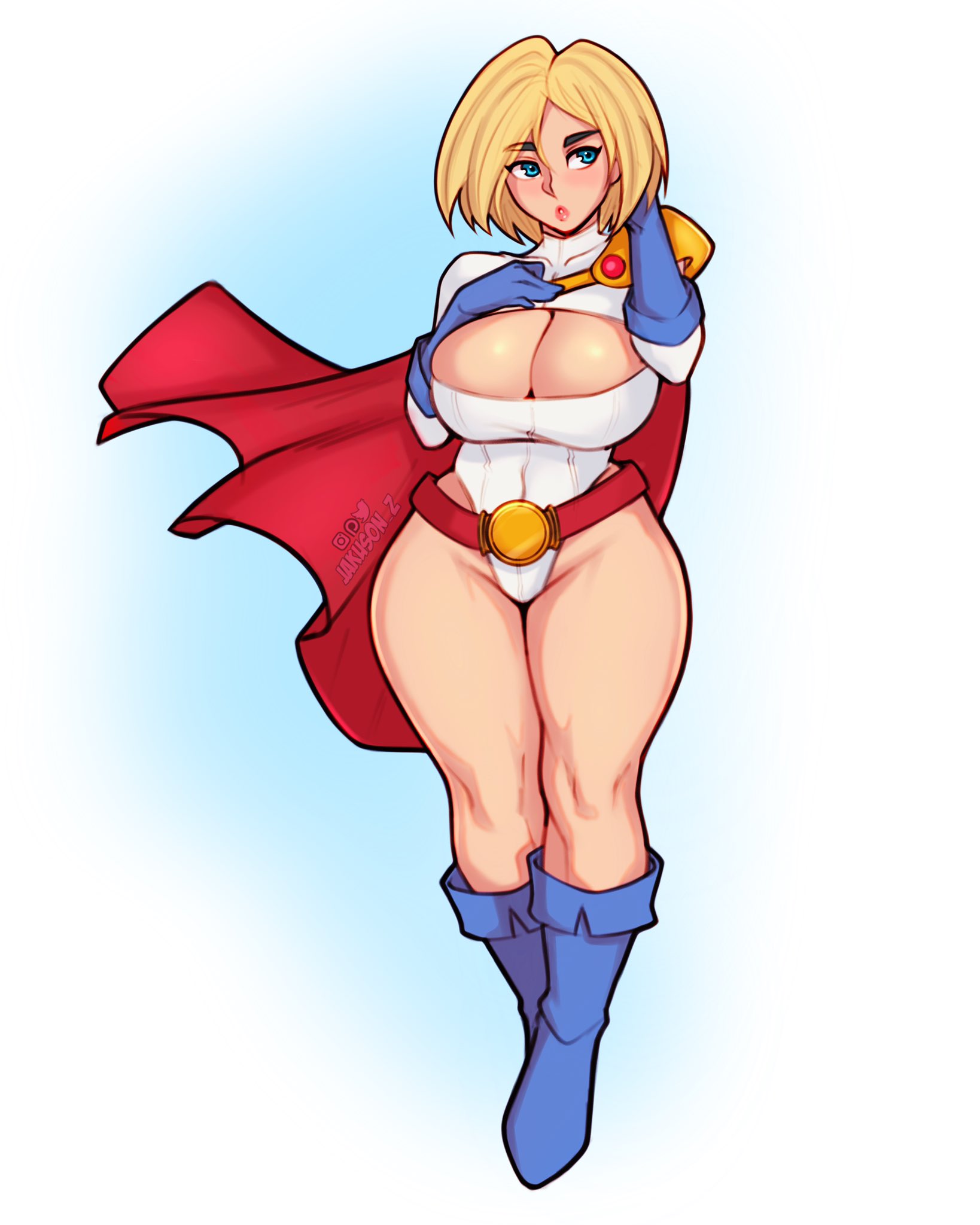 1girls, 2021, big breasts, breasts, cleavage, dc, dc comics, female, female focus, female only, jakuson z, karen starr, large breasts, power girl, solo, superman (series), thick thighs, thighs, wide hips