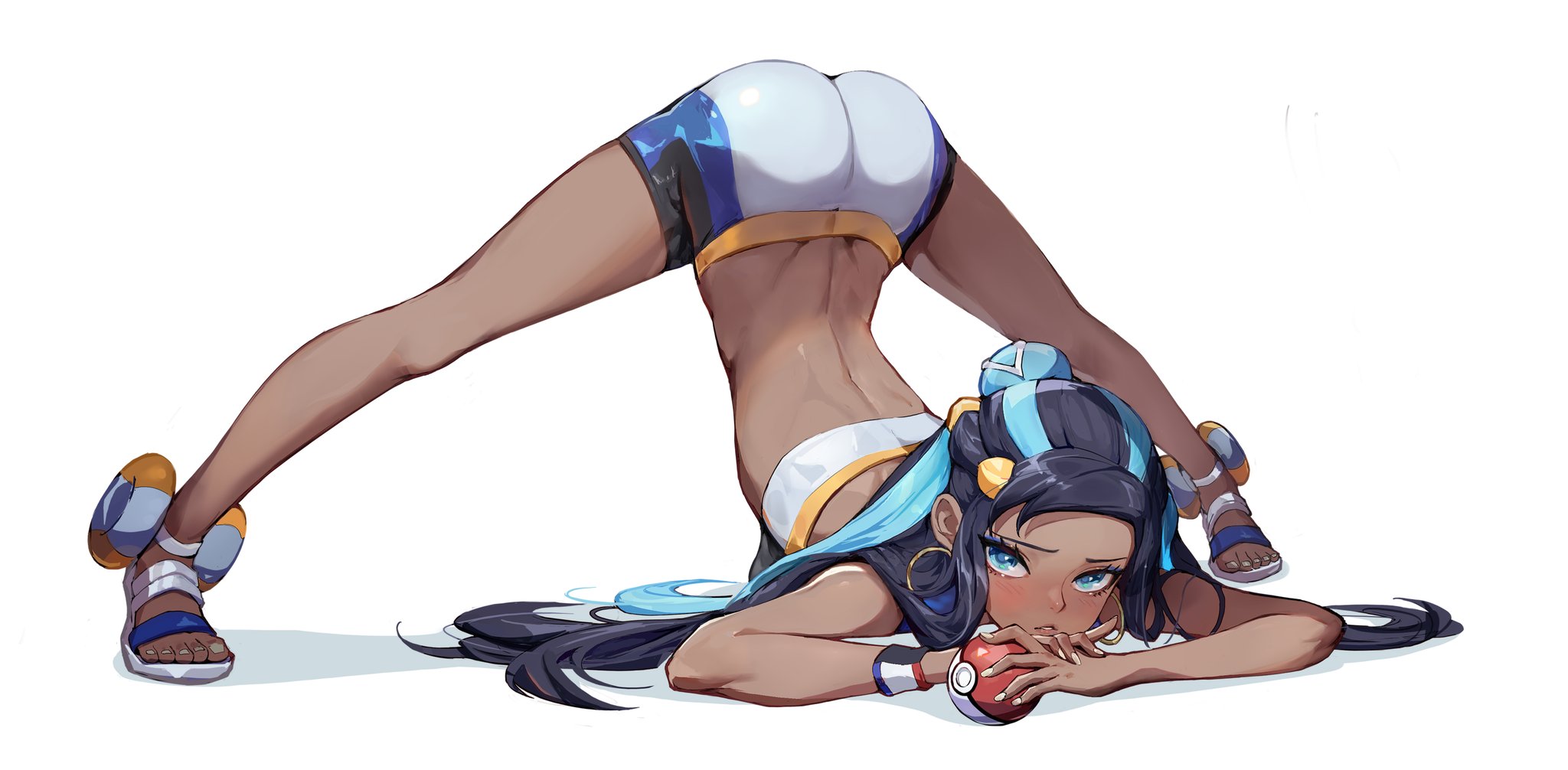 1girls, ass, ass up, dark skin, dark-skinned female, female, female focus, female only, ggloweve, gym leader, jack-o pose, jackochallenge, long hair, nessa (pokemon), nintendo, pokemon, pokemon ss, sole female, solo, solo female, solo focus