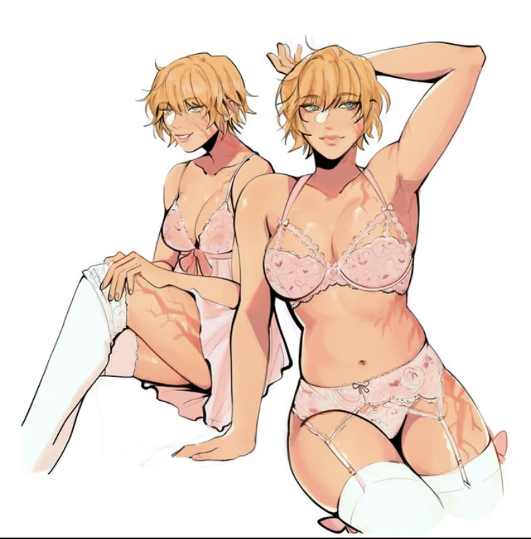 apex legends, blonde hair, female, garter belt, half naked, half-dressed, lichtenberg figure, lingerie, pink panties, scar, scars, solo, wattson (apex legends)