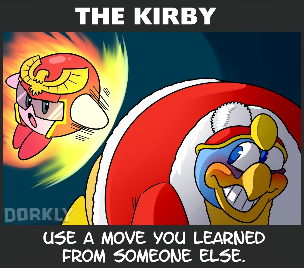 2boys anthro armor attack avian beak bird blue_body blue_eyes blush clothing dorkly duo eager english_text grin hat headgear headwear helmet imminent_anal imminent_fisting king_dedede kirby kirby_(series) male male_only nintendo open_mouth penguin pink_body red_clothing red_hat red_headwear smile teeth text video_games waddling_head