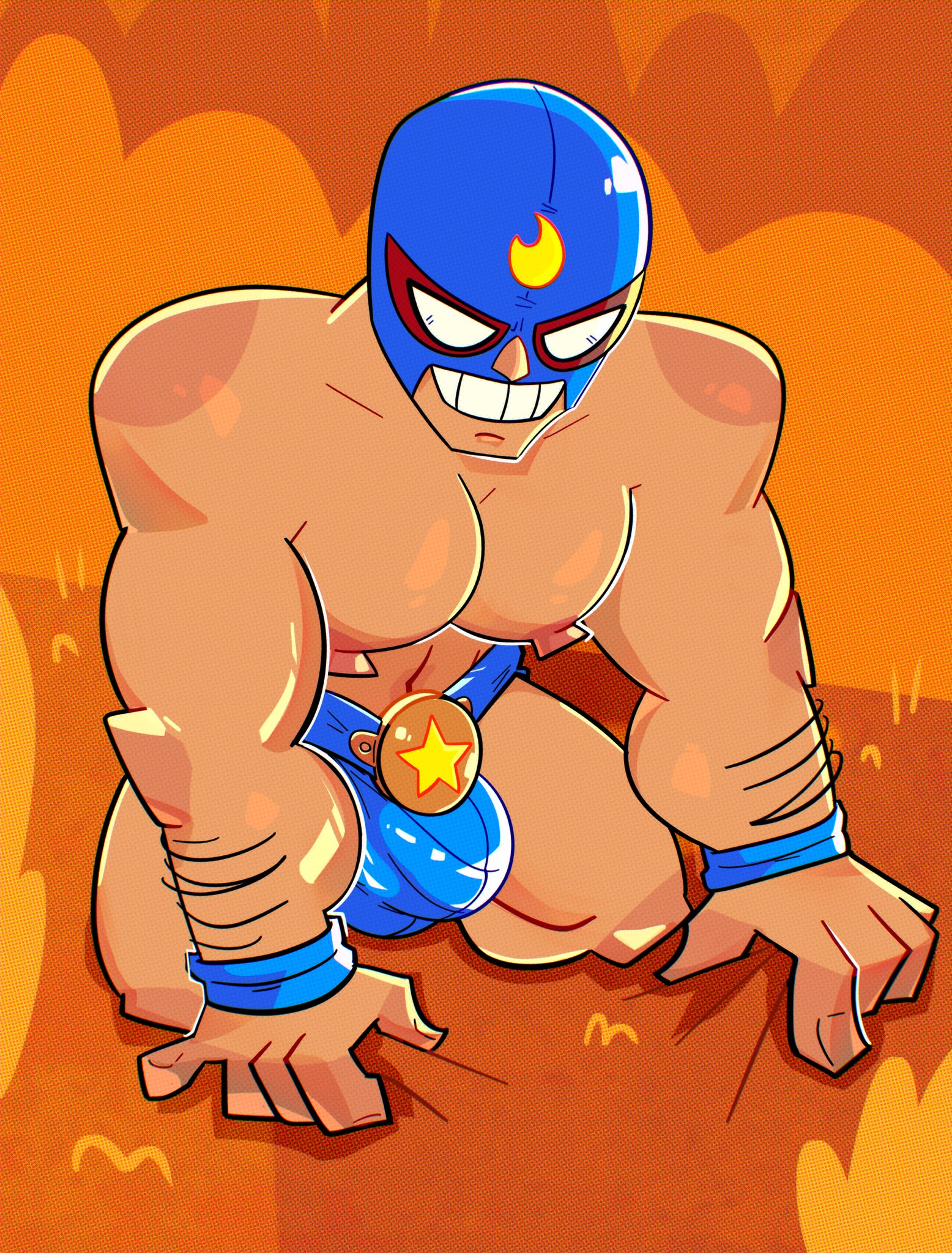 bara, big nipples, big pecs, brawl stars, bulge, cody lane, dark skin, el primo (brawl stars), exposed pecs, gay, hair, huge nipples, huge pecs, male, nipples, pecs, public, seductive, solo, solo male, yaoi
