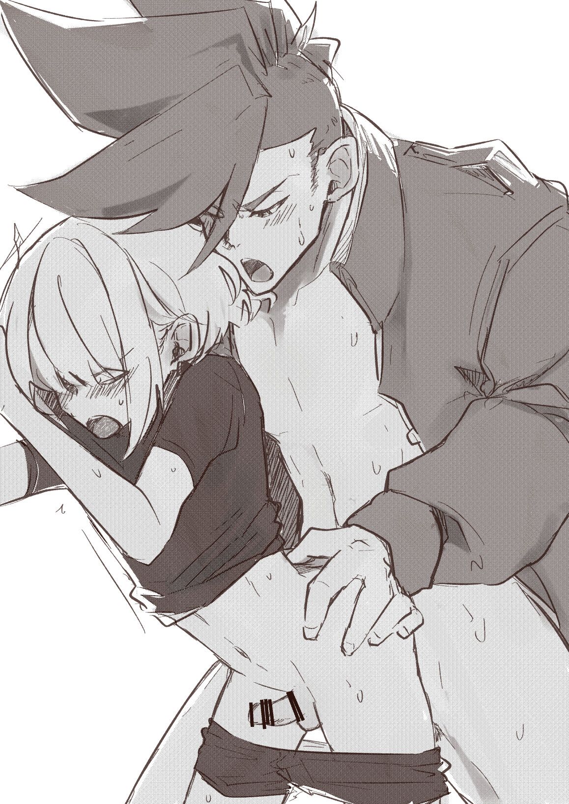 anal, anal sex, androgynous, aus vaka, censor bar, censored, censored penis, femboy, galo thymos, gay, gay sex, lio fotia, male, monochrome, penis, promare, size difference, twink, yaoi