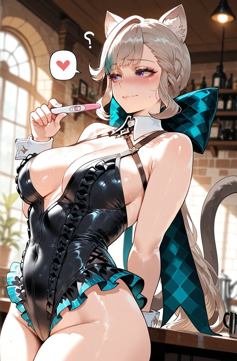 ai_generated breeding busty catgirl curvy curvy_figure genshin_impact hoyoverse huge_ass huge_breasts impregnation lynette_(genshin_impact) pregnant