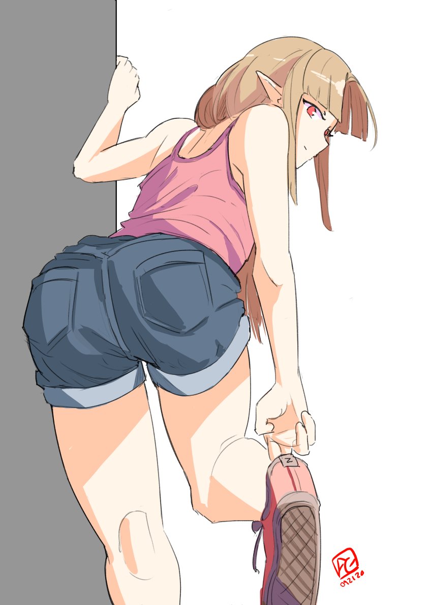 a link between worlds, automatic giraffe, bent over, casual, casual clothes, casual clothing, female, looking at viewer, looking back, princess zelda, the legend of zelda, zelda (a link between worlds)