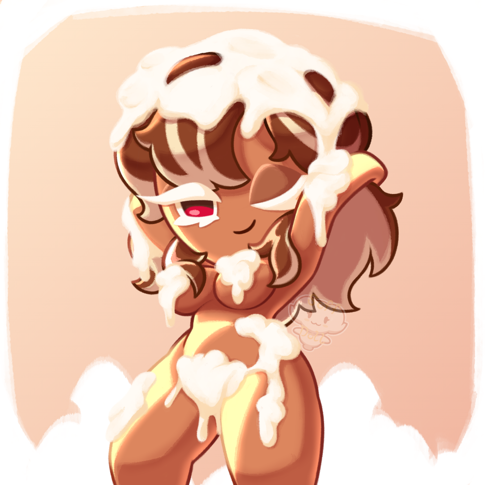 alternate_version_at_source belly breasts censored chocolate_bonbon_cookie commission convenient_censoring cookie_run cookie_run_ovenbreak covering cream curvy curvy_female hips looking_at_viewer nude shampoo showering soap soff_doll tagme thick_thighs thighs watermark wink