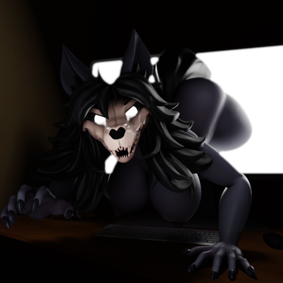 1girls ass big_ass big_breasts black_fur black_hair breasts computer computer_monitor dat_ass echoedragon female furry long_hair looking_at_viewer mal0 malo monitor naked naked_female nipples nude nude_female scp-1471 scp-1471-a scp-1471-a_(da.nilkaz) scp_foundation skull_head thick_thighs through_screen white_eyes wolf wolf_girl