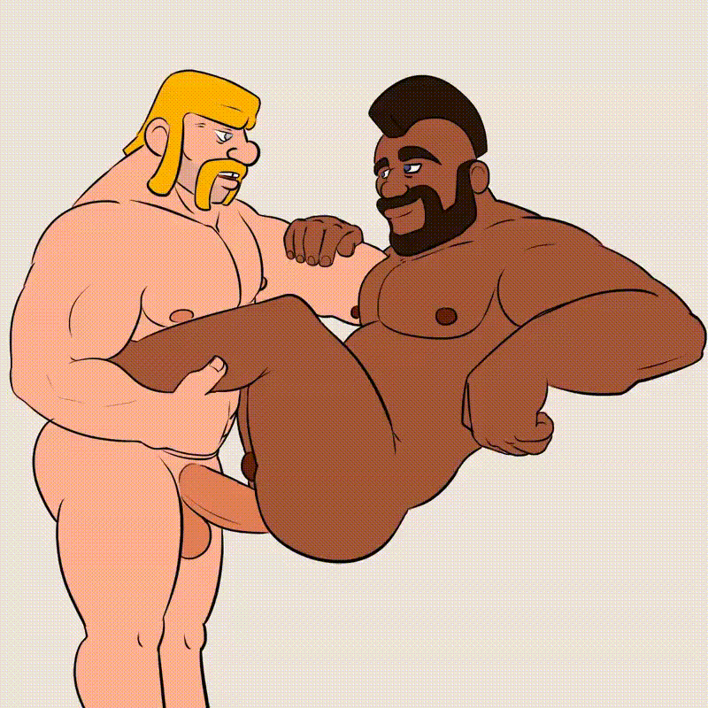 aliknto anal animated animated_gif animation ass balls bara barbarian_(clash_of_clans) big_pecs clash_of_clans clash_royale dark_skin duo gay gif hair hog_rider huge_ass huge_cock huge_nipples huge_pecs male muscular nipples pecs penetration penis pubic_hair seductive sex yaoi