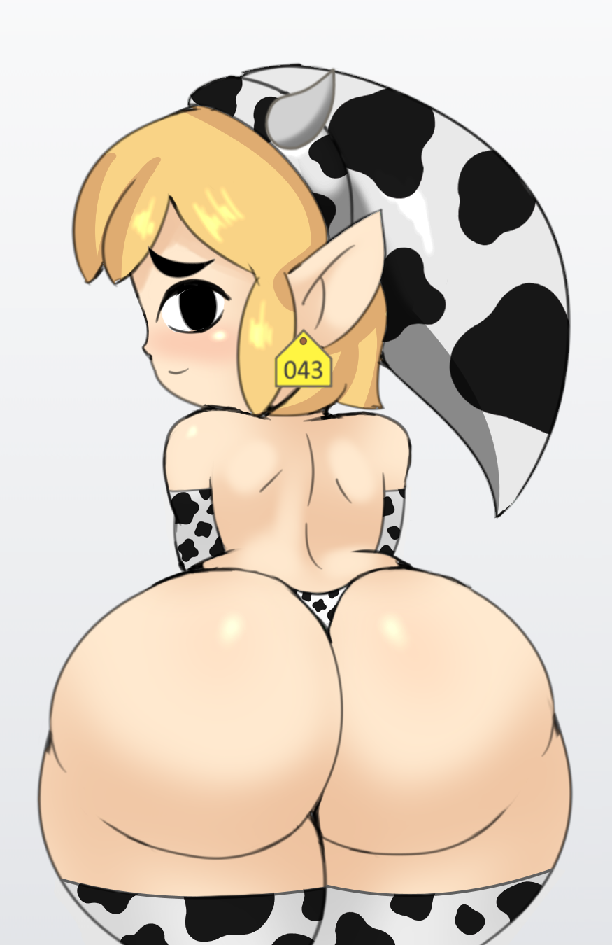 1boy ass big_ass blush cow_print cow_underwear crossdressing crossdressing_male cute fat_ass femboy horny link looking_at_viewer looking_back male male_only nintendo presenting_hindquarters solo solo_male the_legend_of_zelda thick_thighs toon_link zeriie