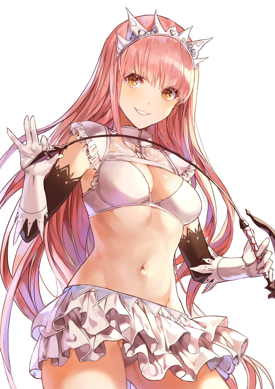 bangs blush bra breasts cleavage clothing cowboy_shot crown eb_(pixiv_2345928) elbow_gloves fate/grand_order fate_(series) female female gloves groin headwear high_resolution holding_whip kim_eb layered_skirt long_hair looking_at_viewer medb_(fate) medium_breasts miniskirt navel panchira panchira_(standing) pantsu pink_hair riding_crop royal sidelocks simple_background skirt smile solo standing stomach tagme tiara underwear very_long_hair whip white_background white_bra white_gloves white_panties white_skirt white_underwear yellow_eyes