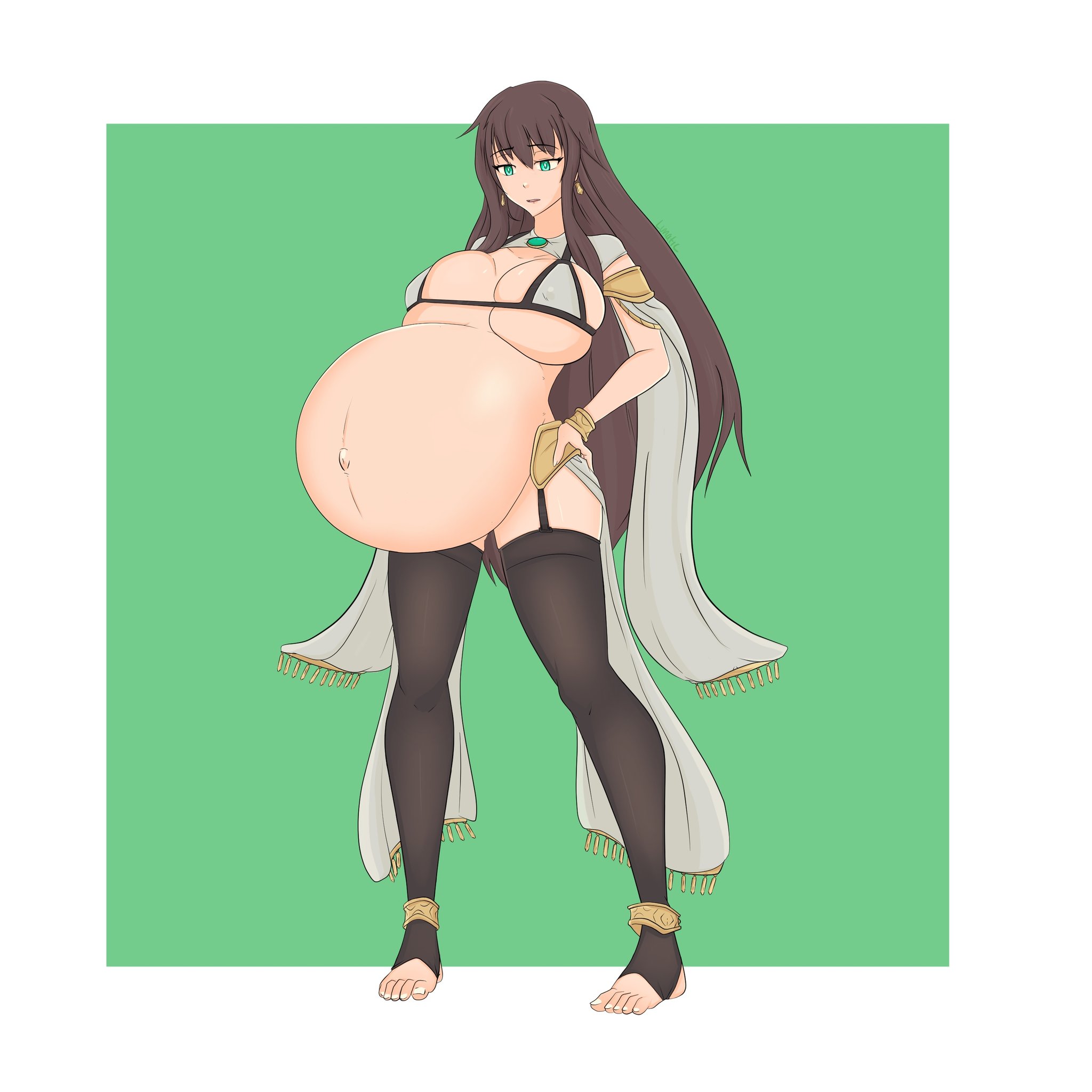 1girls, bra, breasts, cleavage, female, female only, huge belly, huge breasts, large breasts, lunarpix, lunatic2028, panties, pregnant, ready to pop, seeds of destiny (preggopixels), solo, thighhighs