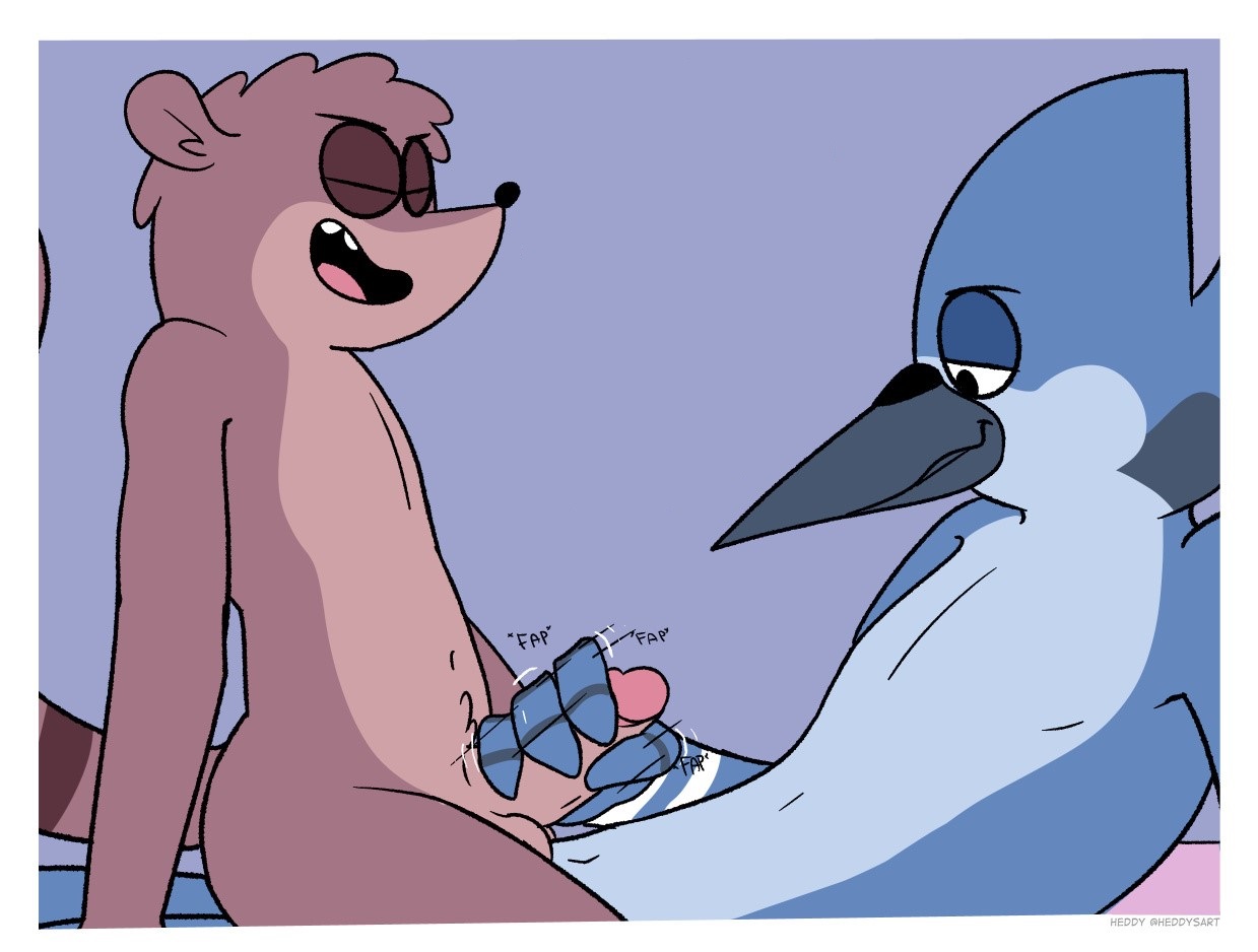 2boys, anal, anal sex, anthro, anthro penetrating anthro, anthrofied, avian, avian humanoid, fapping, gay, heddy, male, male penetrating, male/male, masturbation, mordecai (regular show), regular show, rigby (regular show)