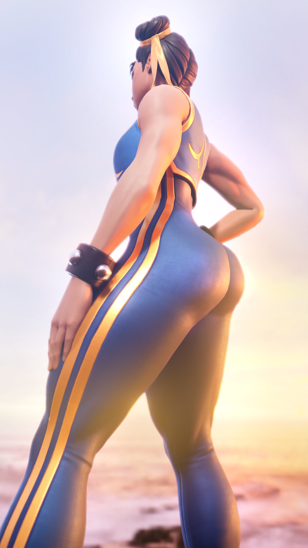 1girls 3d ass back big_ass blurry_background bracelet brown_hair capcom chun-li chun-li_(fortnite) clothed clothed_female clothing double_bun female female_only fortnite fortnite:_battle_royale fully_clothed ghastlyarts muscular_female outdoors solo solo_female street_fighter tagme thick_thighs thighs tight_pants