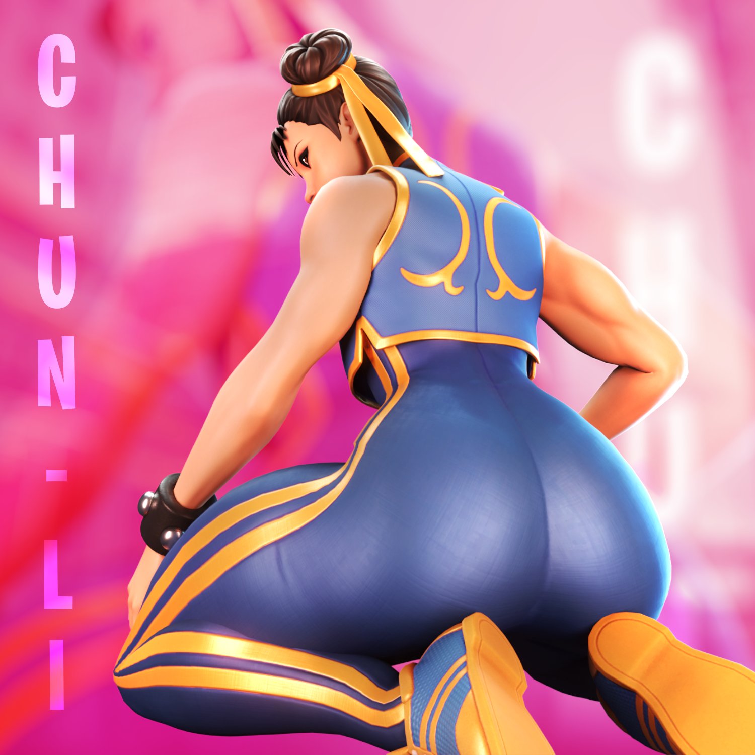 1girls 3d ass back back_view big_ass brown_eyes brown_hair capcom chun-li chun-li_(fortnite) clothed clothed_female clothing double_bun female female_only fortnite fortnite:_battle_royale fully_clothed ghastlyarts muscular_female solo solo_female street_fighter tagme thick_thighs