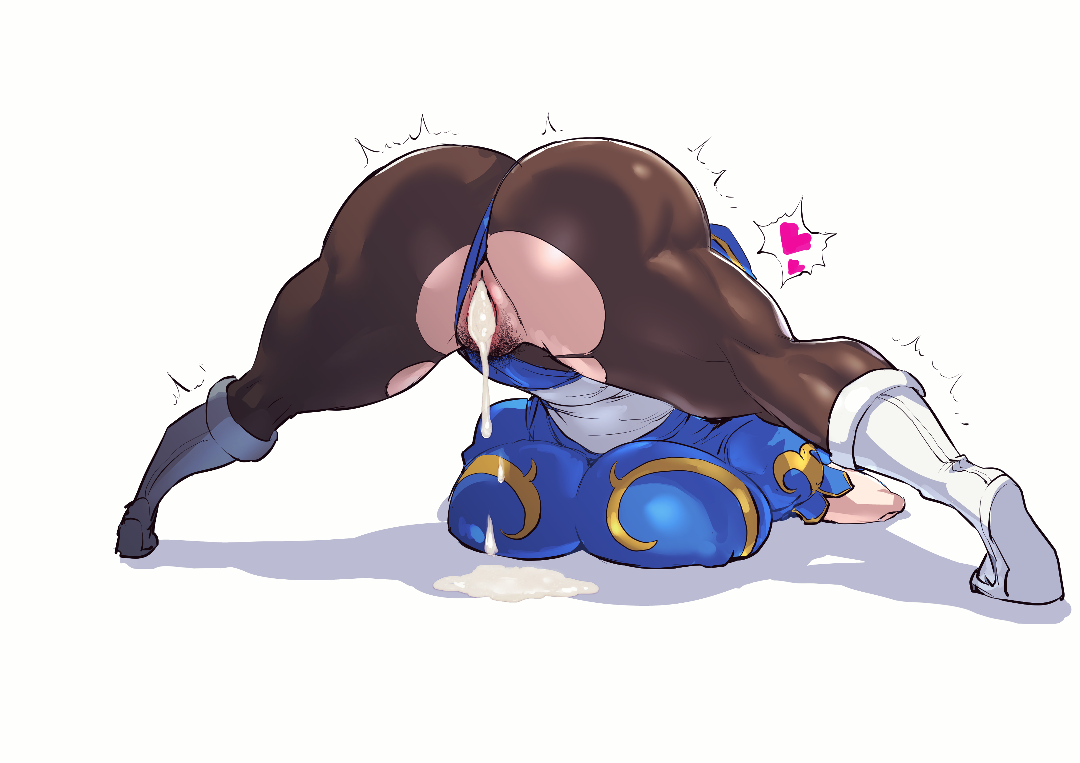after sex, ass, big breasts, boots, breasts, capcom, chun-li, creampie, cum, facing away, female, female only, from behind, hidden face, jack-o pose, jackochallenge, kisuu, large breasts, pantyhose, post-sex, presenting, pubic hair, street fighter, street fighter ii, tights