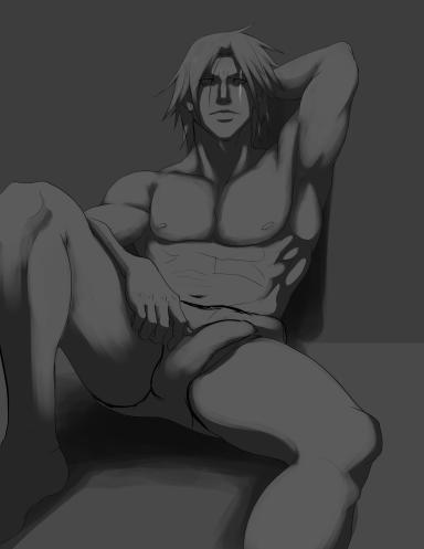 artistic_nude bare_chest castlevania castlevania_(netflix) male_only monochrome muscular_male nude_male penis scar_across_eye scars short_hair sketch sunder_angel testicles trevor_belmont