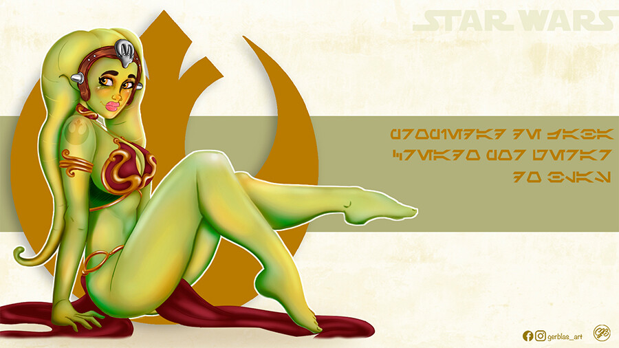 1girls belly_dancer belly_dancer_outfit brown_eyes dancer dancer_outfit female gerardo_blas good_end green_skin happy_sub harem_girl harem_outfit headdress large_breasts loincloth oola side_view sitting slave slave_bikini slave_collar slave_leia_(cosplay) slave_outfit slavegirl solo_female star_wars twi'lek voluptuous