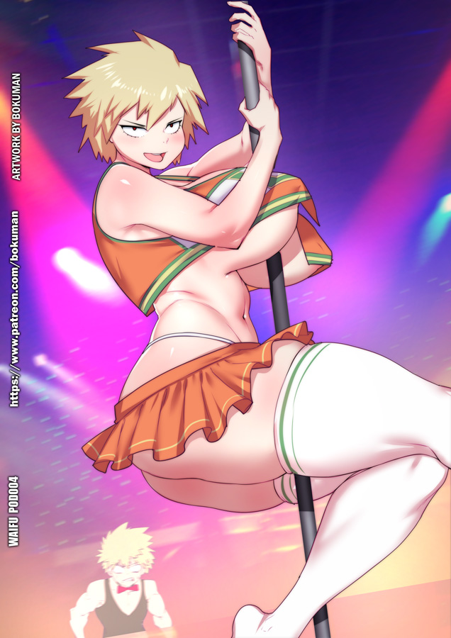 big breasts, bokuman, breasts, exotic dancer, female, hyper breasts, katsuki bakugou, large breasts, mature female, milf, mitsuki bakugou, mother, my hero academia, nightclub, pole, pole dancer, pole dancing, short hair, spiky hair, strip club, stripper, stripper clothes, stripper pole, stripping, striptease, thick thighs, thighhighs, white stockings