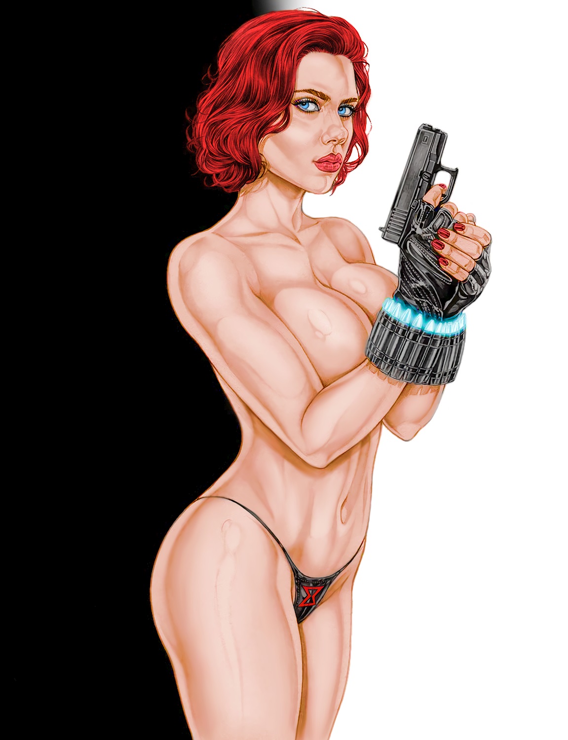 1girls, action pose, alternate version available, areolae, armando huerta, ass, athletic, athletic female, avengers, belt, big breasts, black widow (marvel), breasts, bubble ass, bubble butt, busty, celebrity, curly hair, female, female focus, female only, fingerless gloves, hourglass figure, human, human only, light skin, light-skinned female, lipstick, long fingernails, makeup, marvel, marvel cinematic universe, marvel comics, nail polish, natasha romanoff, nipples, nude, nude female, nudity, pinup, pinup pose, pistol, pose, posing, red hair, scarlett johansson, short hair, sideboob, solo, solo female, standing, tagme, thigh holster, wide hips