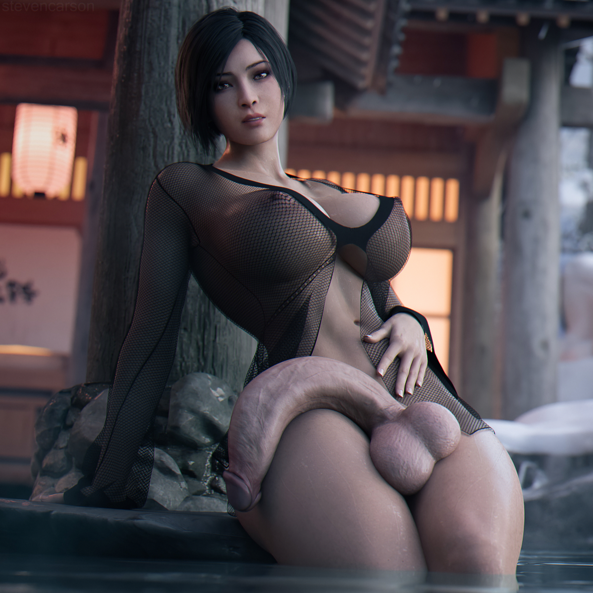 1futa, 3d, ada wong, areolae, asian futa, balls, bath, big breasts, breasts, erection, functionally nude, futa only, futanari, huge cock, intersex, large breasts, lingerie, mostly nude, nightgown, nipples, nude, nude futa, pale-skinned futa, penis, resident evil, resident evil 2, solo, stevencarson
