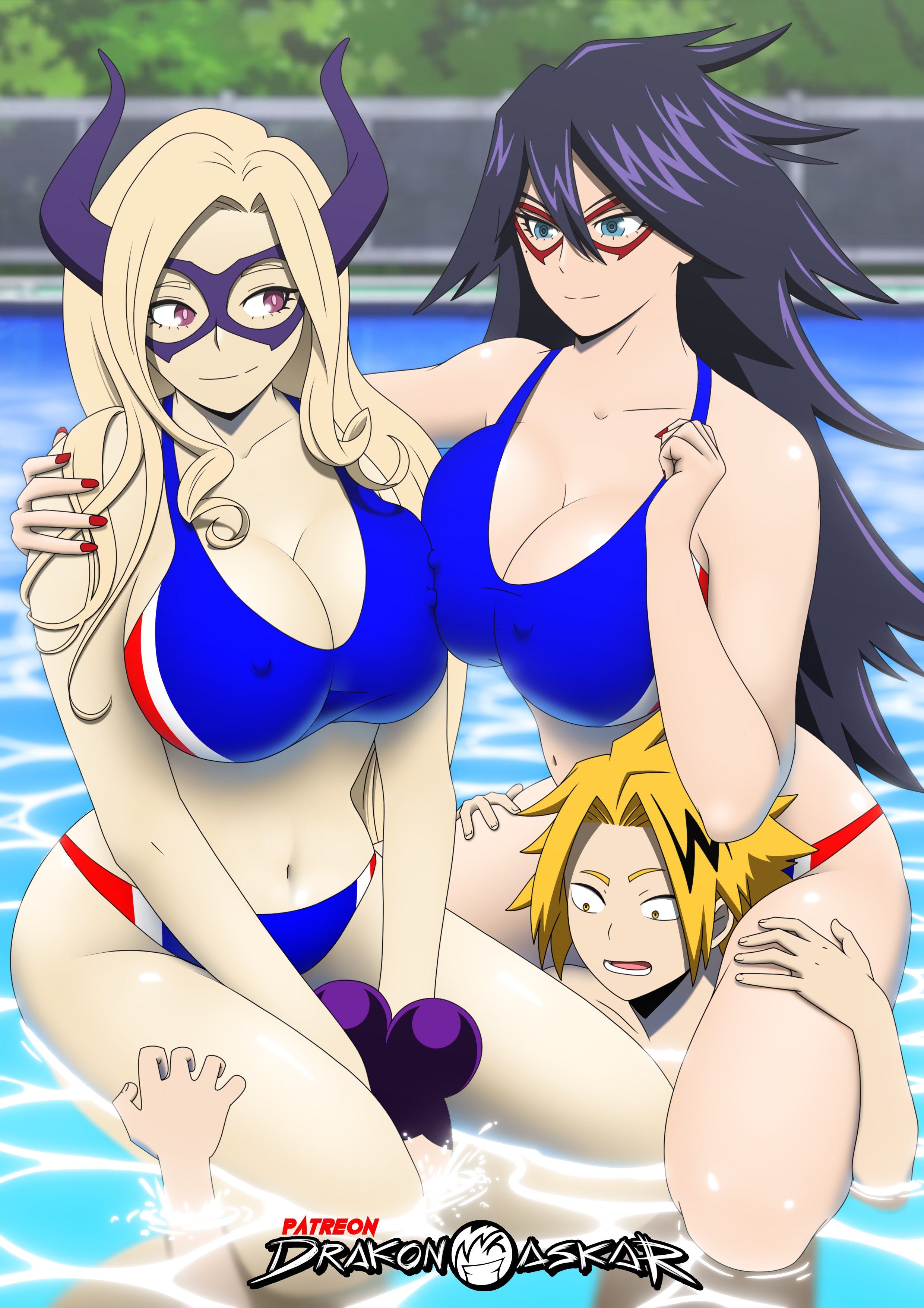 ass, big ass, big breasts, big butt, bikini, breast docking, breast to breast, breasts, denki kaminari, drakonaskar, female, holidays, midnight (my hero academia), minoru mineta, mount lady, my hero academia, nemuri kayama, nipples, patreon, pool, summer, swimsuit, teacher, teacher and student, yuu takeyama