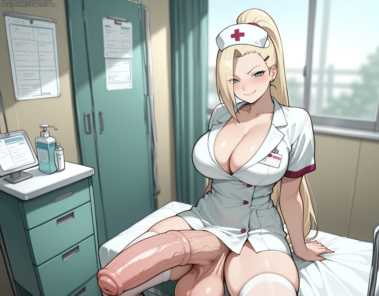 ai generated, animal genitalia on humanoid, futanari, grapesss, horsecock futa, horsecock on humanoid, human with animal genitalia, human with horsecock, ino yamanaka, intersex, light skin, light-skinned futa, naruto, naruto (series)