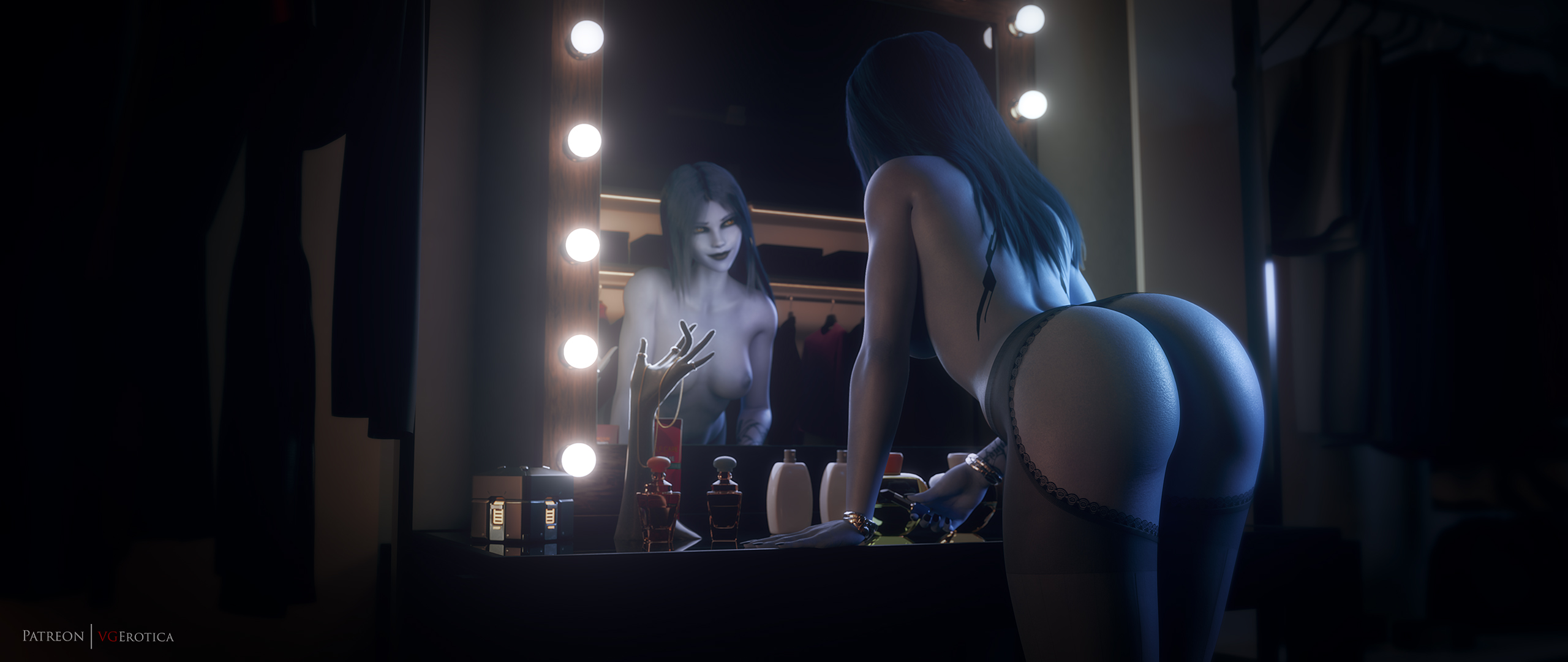 1girls, 3d, areolae, ass, autodesk maya, bent over, big ass, breasts, female, female only, nipples, overwatch, solo, vgerotica, widowmaker