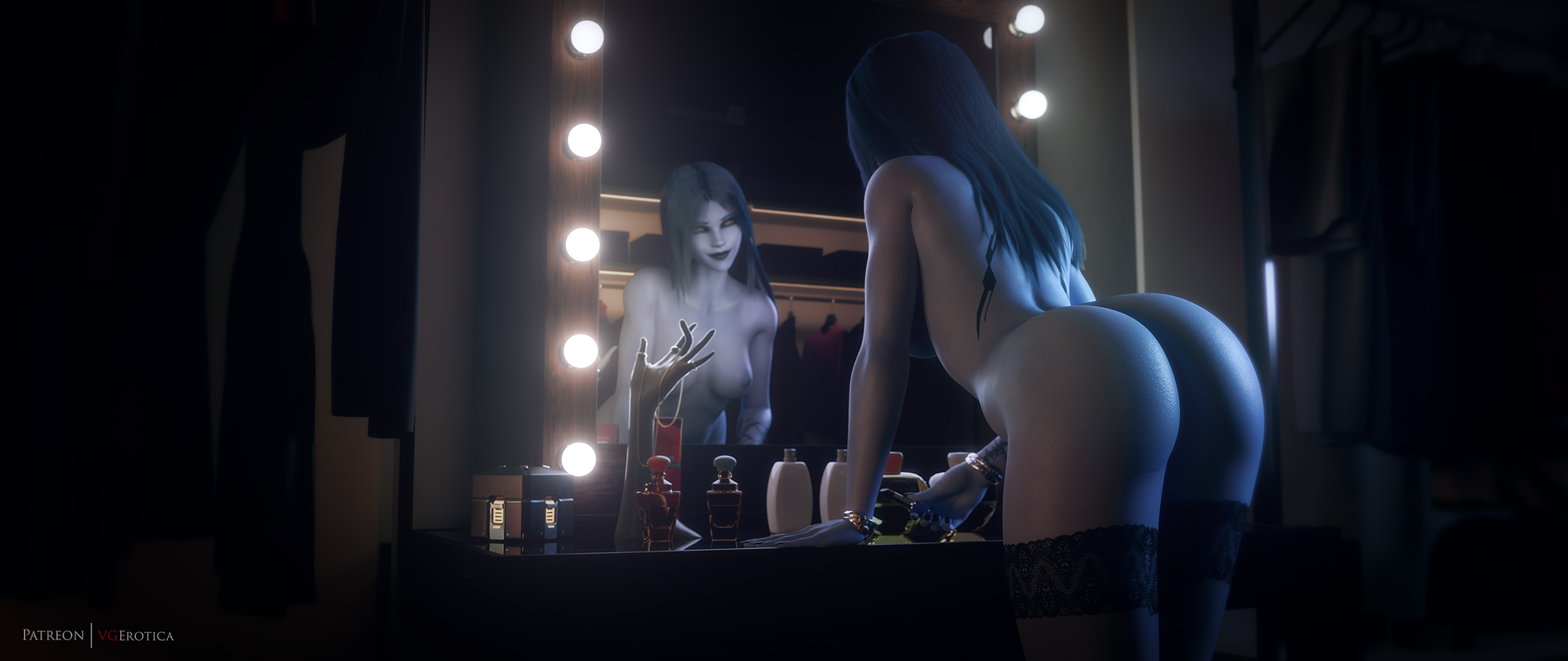 1girls, 3d, areolae, ass, autodesk maya, bent over, big ass, breasts, female, female only, nipples, overwatch, solo, thighhighs, vgerotica, widowmaker