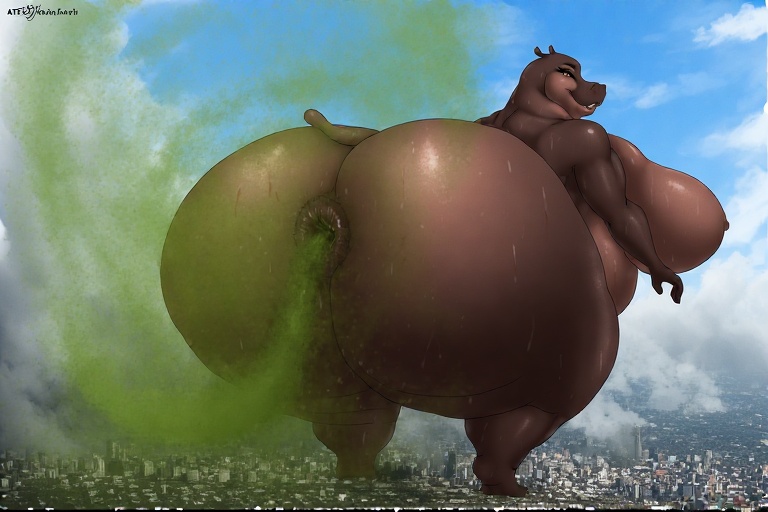 ai_generated anthro anus back_view bbw big_breasts dreamworks fart fart_cloud fart_fetish farting giantess gloria_the_hippopotamus huge_ass madagascar_(series) perchance_ai round_belly ssbbw
