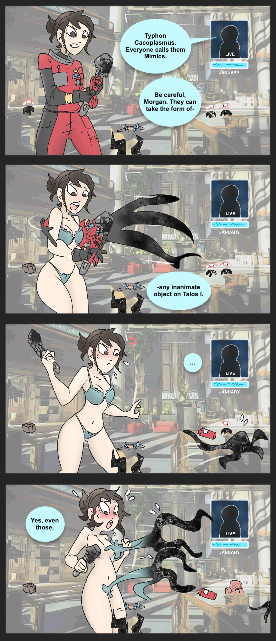 1girls breasts drawbba-the-hutt embarrassed female lingerie nude prey_(game) tagme wardrobe_malfunction