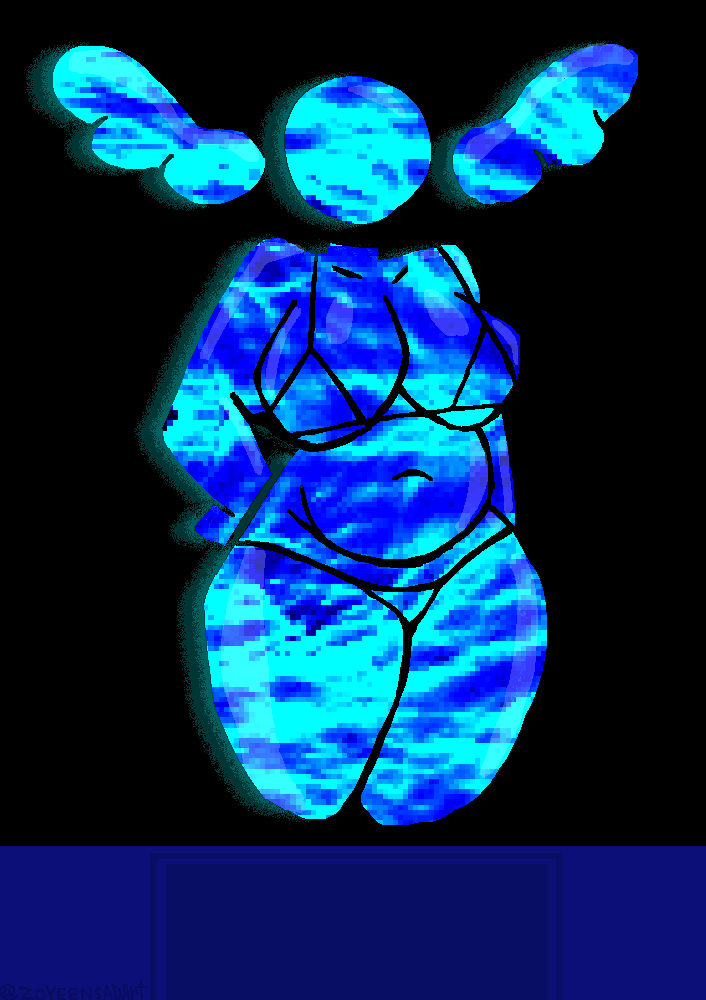 anthrofied bikini blue_body blue_skin breasts delta_rune_(emblem) deltarune deltarune_bikini deltarune_chapter_2 deltarune_chapter_3 deltarune_chapter_4 faceless glass glass_body hourglass_figure multicolored_bikini non-human smooth_skin tagme the_angel_(deltarune) thick_thighs thunder_thighs wings zoyeensadart