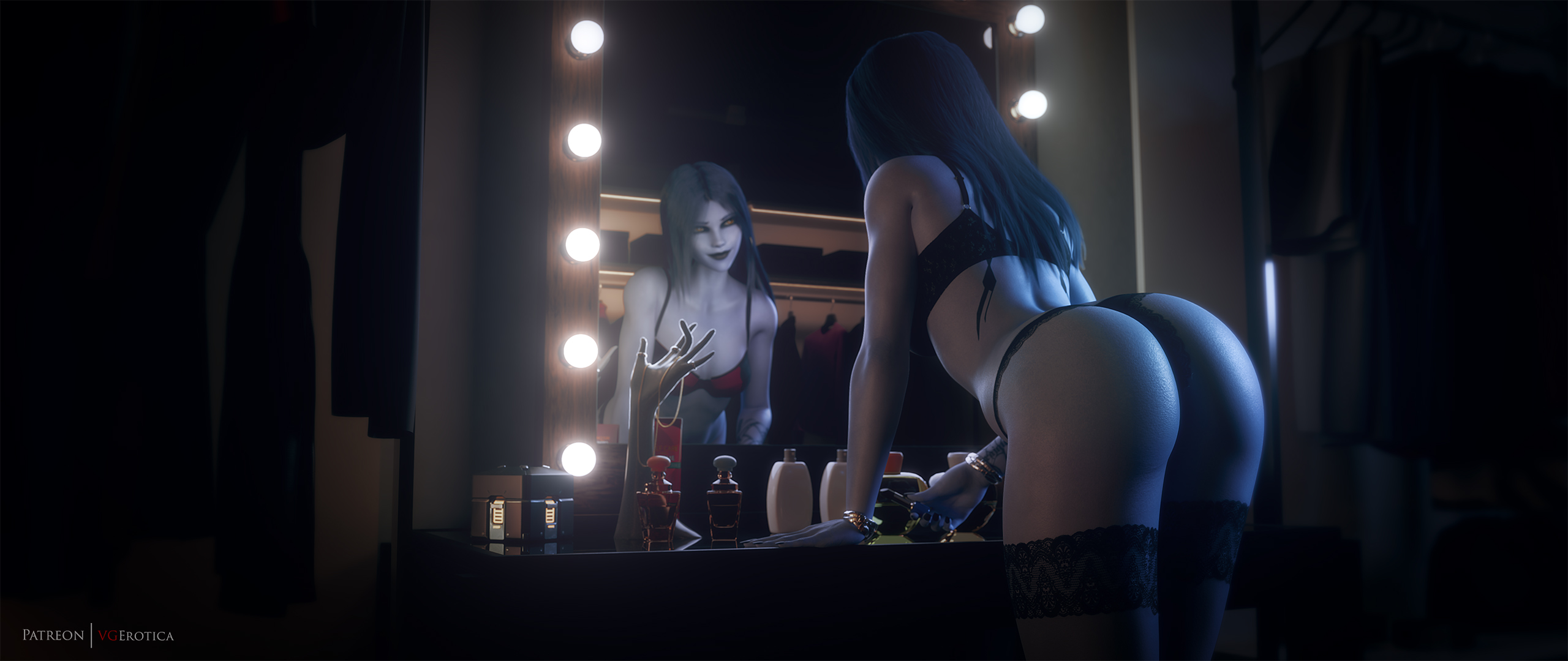 1girls, 3d, ass, autodesk maya, bent over, big ass, female, female only, lingerie, overwatch, solo, vgerotica, widowmaker