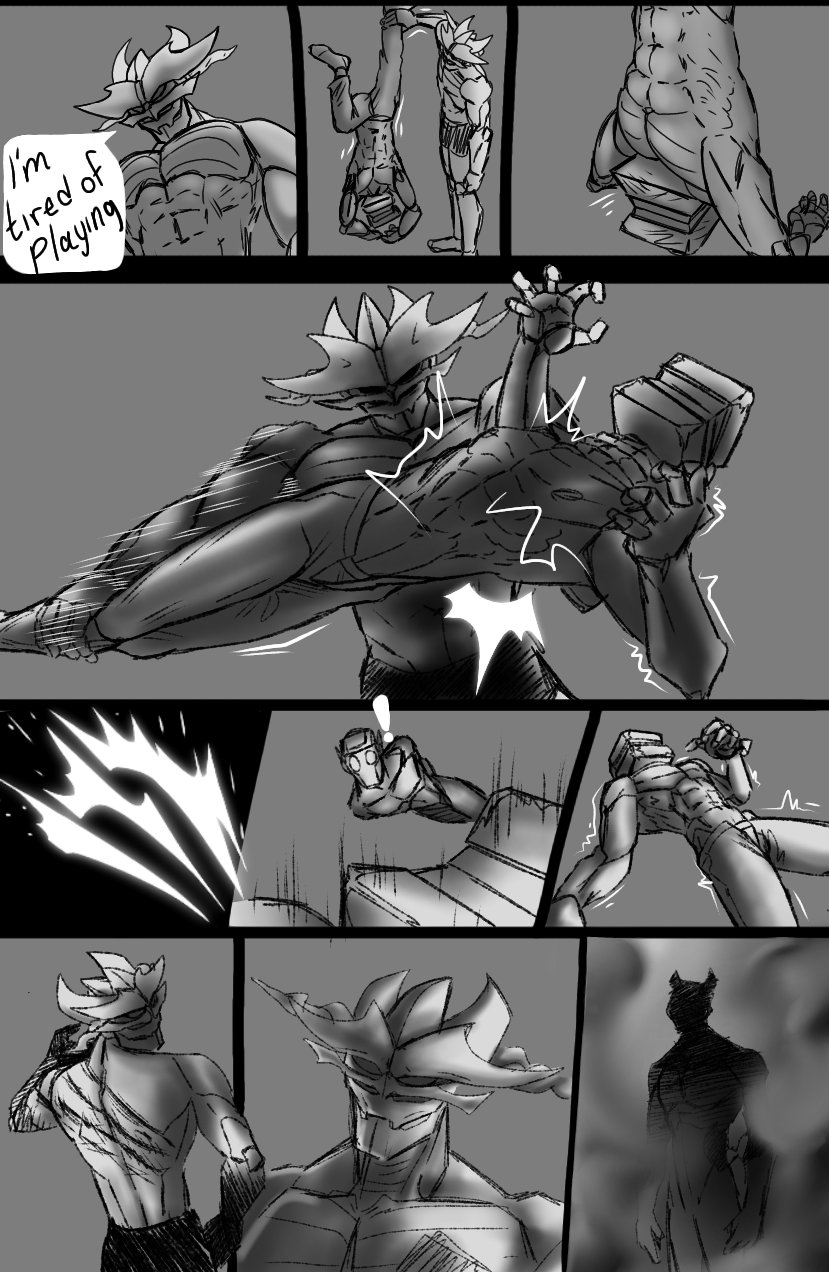! 2boys abs anthro bara black_and_white comic comic_page digital_drawing_(artwork) digital_media_(artwork) gay humanoid male male_only mask masked masked_male mectratron173 monochrome muscles muscular muscular_male naked naked_male nude nude_male original_character original_characters robot scar scar_on_back scars scars_on_back sketch sketch_page tagme text text_bubble yaoi