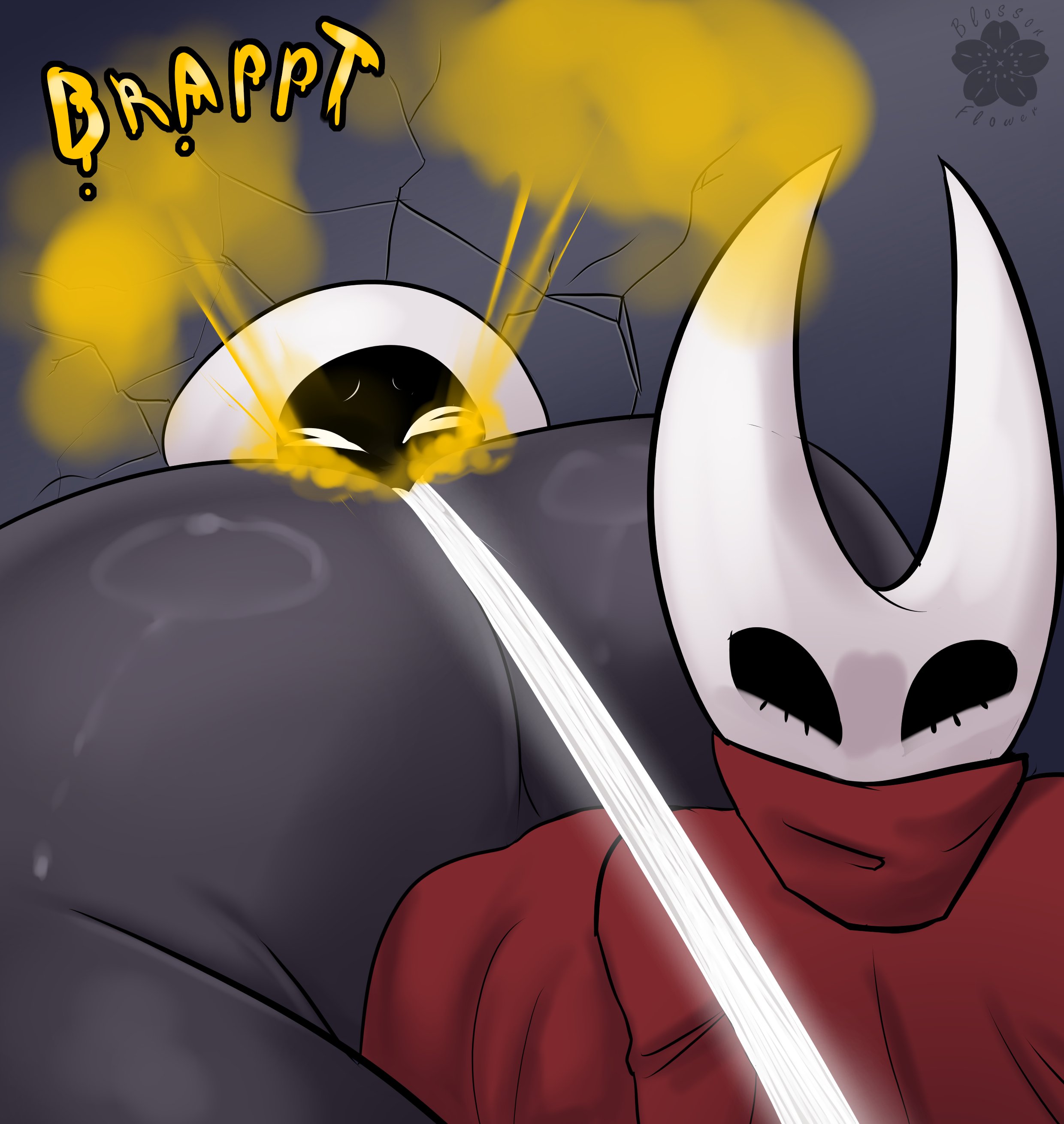 2d, 2girls, ass, big ass, big butt, blossonflower, butt, face in ass, facefart, facesitting, fart, fart fetish, farting, farting in face, farting on another, fat ass, fat butt, female, female/female, hollow knight, hollow knight: silksong, hornet (hollow knight), huge ass, huge butt, hyper ass, insects, lace (hollow knight), leash, leash pull, makima fart inflation, meme, no genitals, no sex, nonhuman, onomatopoeia, pinned to wall, pinned to wall by ass, size difference, text, thick thighs