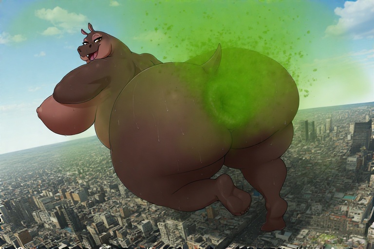 ai_generated anthro anus back_view bbw big_breasts dreamworks fart fart_cloud fart_fetish farting giantess gloria_the_hippopotamus huge_ass madagascar_(series) perchance_ai round_belly ssbbw