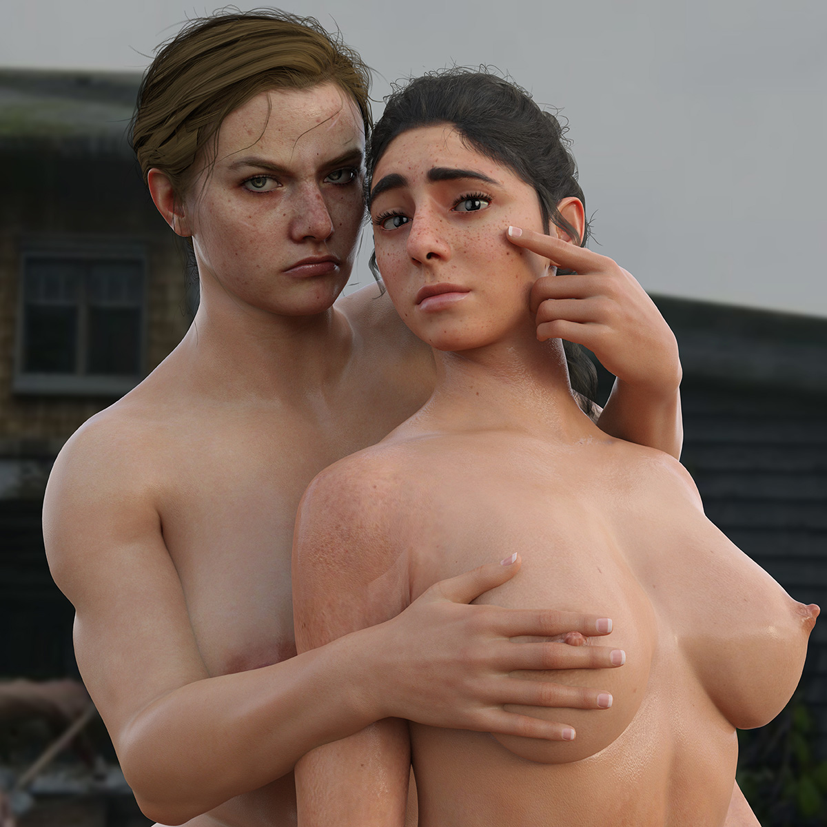 2girls, 3d, abigail anderson, areolae, big breasts, blender, breast grab, breasts, dina (the last of us), female, female only, large breasts, nipples, nordfantasy, the last of us, the last of us 2, yuri