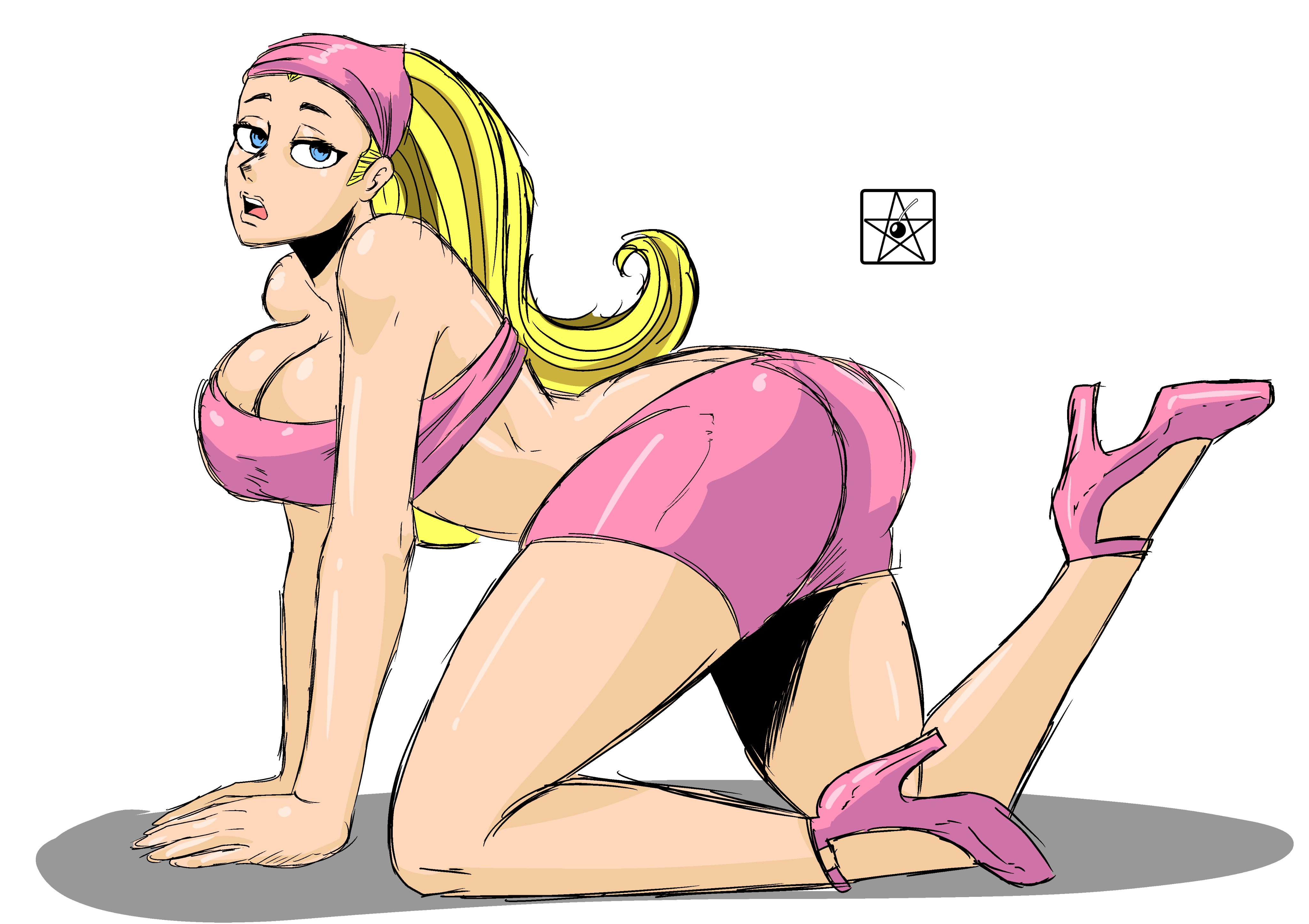 ass, big ass, big breasts, big butt, big hips, big thighs, blonde hair, blue eyes, breasts, cleavage, estella comics, female, female focus, female only, hourglass figure, huge ass, huge breasts, huge butt, huge hips, huge thighs, lindsay (tdi), looking at viewer, mannyestella, mrestella, thick thighs, total drama island, wide hips
