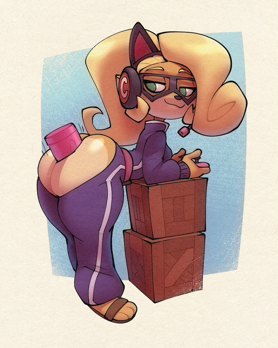 1girls, 2021, activision, alternate costume, anal, anthro, ass, belt, big ass, big dildo, bigdad, blonde hair, bubble ass, bubble butt, cat ears, clothing, coco bandicoot, controller, crash (series), crate, dildo, dildo in ass, ears, electronics, feet, female, female focus, female only, fur, furry, green eyes, headphones, headset, large ass, microphone, pants, ponytail, sandals, smug, solo, sportswear, thick thighs, thighs, toes, wide hips