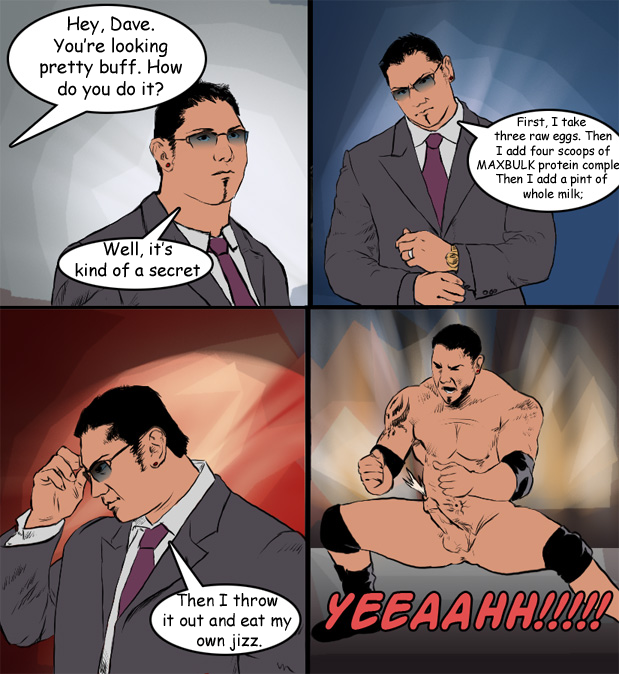 artist_request beard black_hair color comic cum cumshot dave_bautista educational elbow_pads erection humor knee_pads male male_only nude penis recipe spread_legs sunglasses tagme tattoos the_truth undressing wrestling wwe