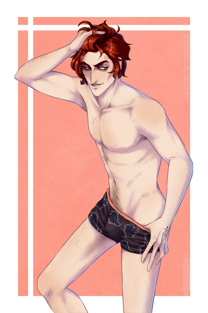 1boy bulge julian_devorak male_focus male_only pubic_hair red_hair solo solo_male tagme the_arcana underwear_only