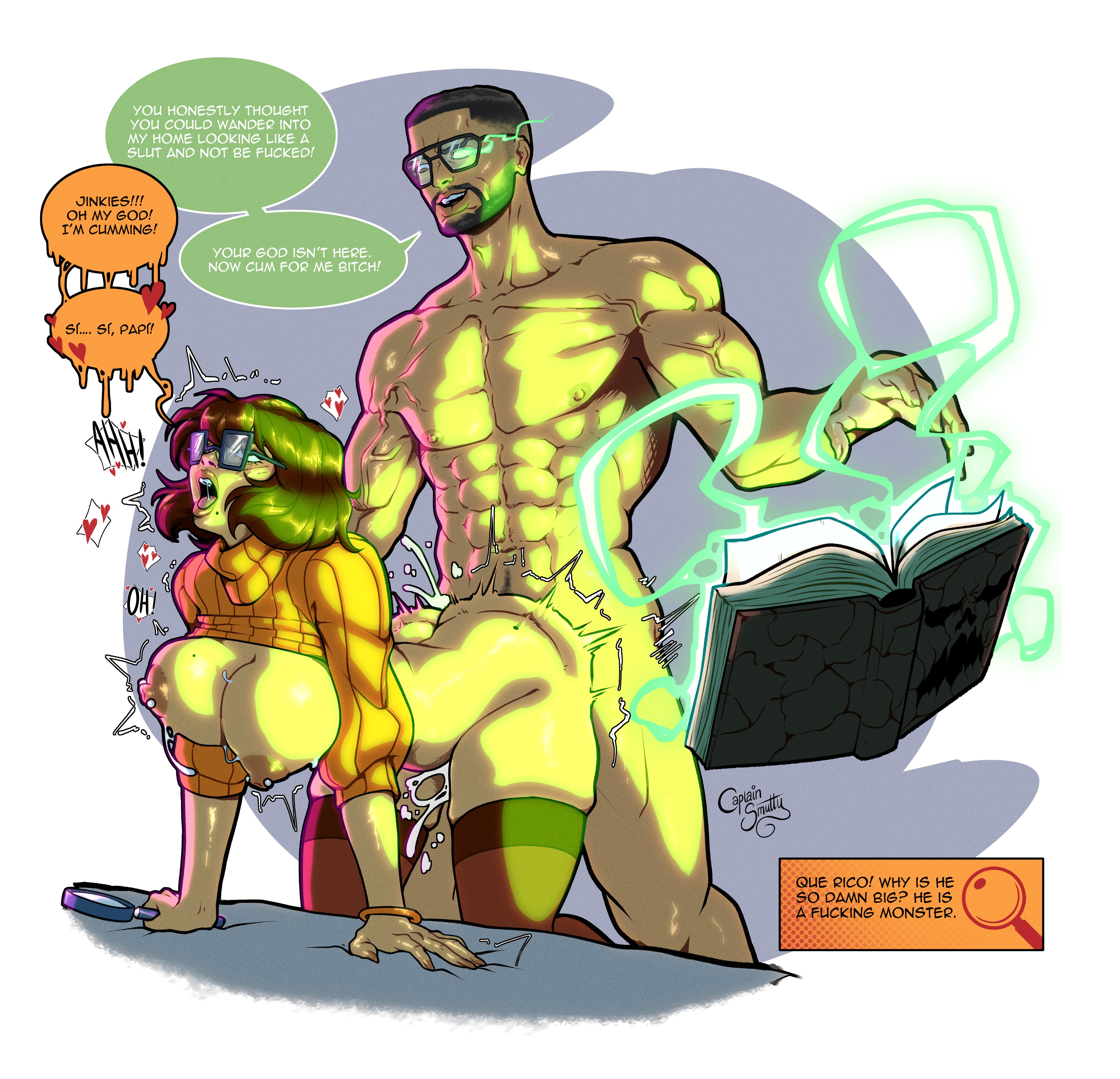 1boy, 1girls, 2d, 2d (artwork), ass, breasts, bubble ass, bubble butt, busty, captainsmutty, female, female focus, from behind, from behind position, glasses, hanging breasts, hanna-barbera, hourglass figure, jiggling ass, malcolm cintrón, male, male focus, nerd, nerdy female, nipple piercing, nipples, piercing, scooby-doo, sex, stockings, tagme, velma dinkley, wide hips