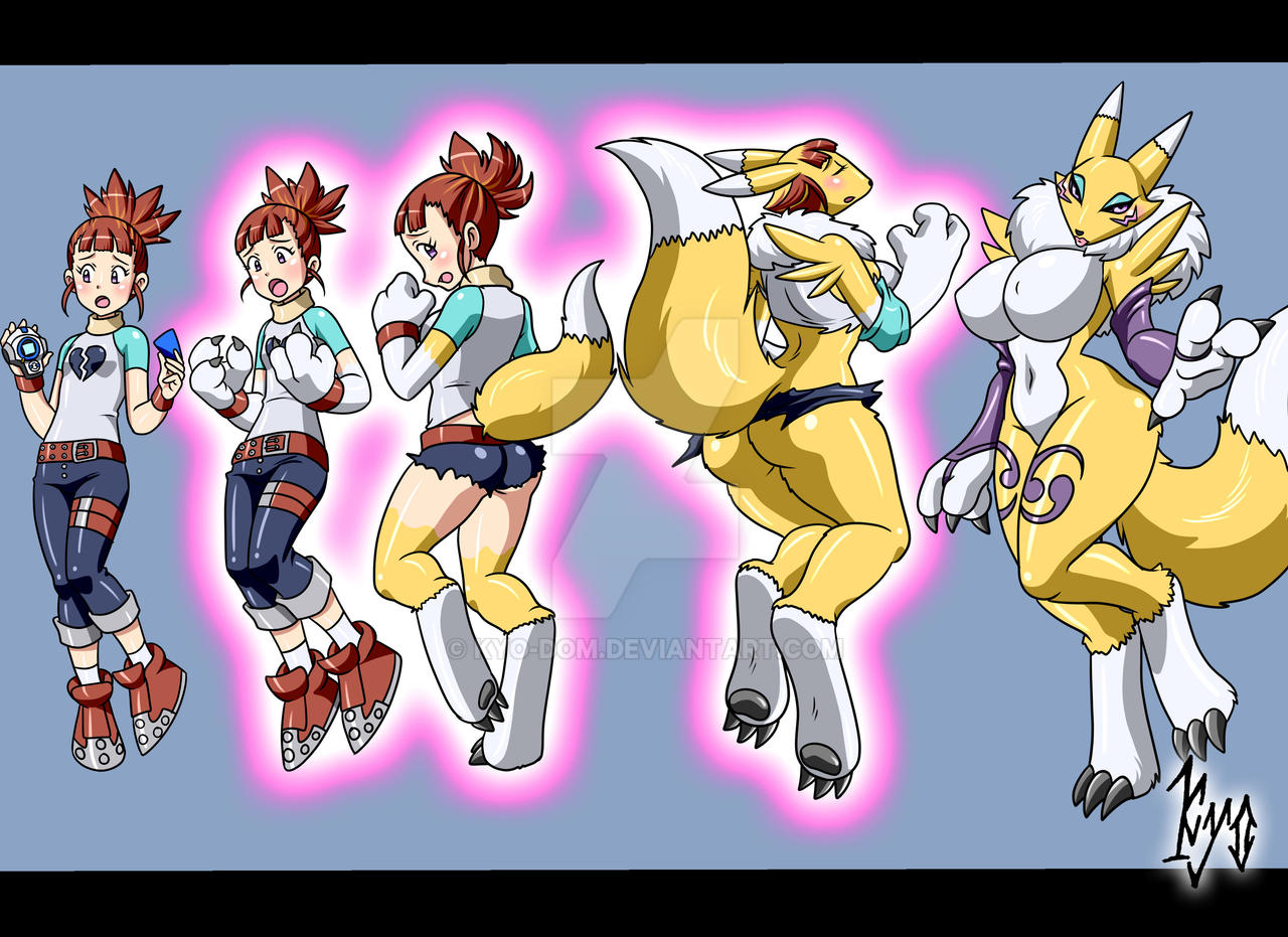 anthro, ass, ass expansion, breast expansion, breast growth, breast growth (enlargement), breasts, digimon, female, huge ass, huge breasts, human to anthro, identity death, kyo-domesticfucker, renamon, rika nonaka, species transformation, transformation, transformation sequence