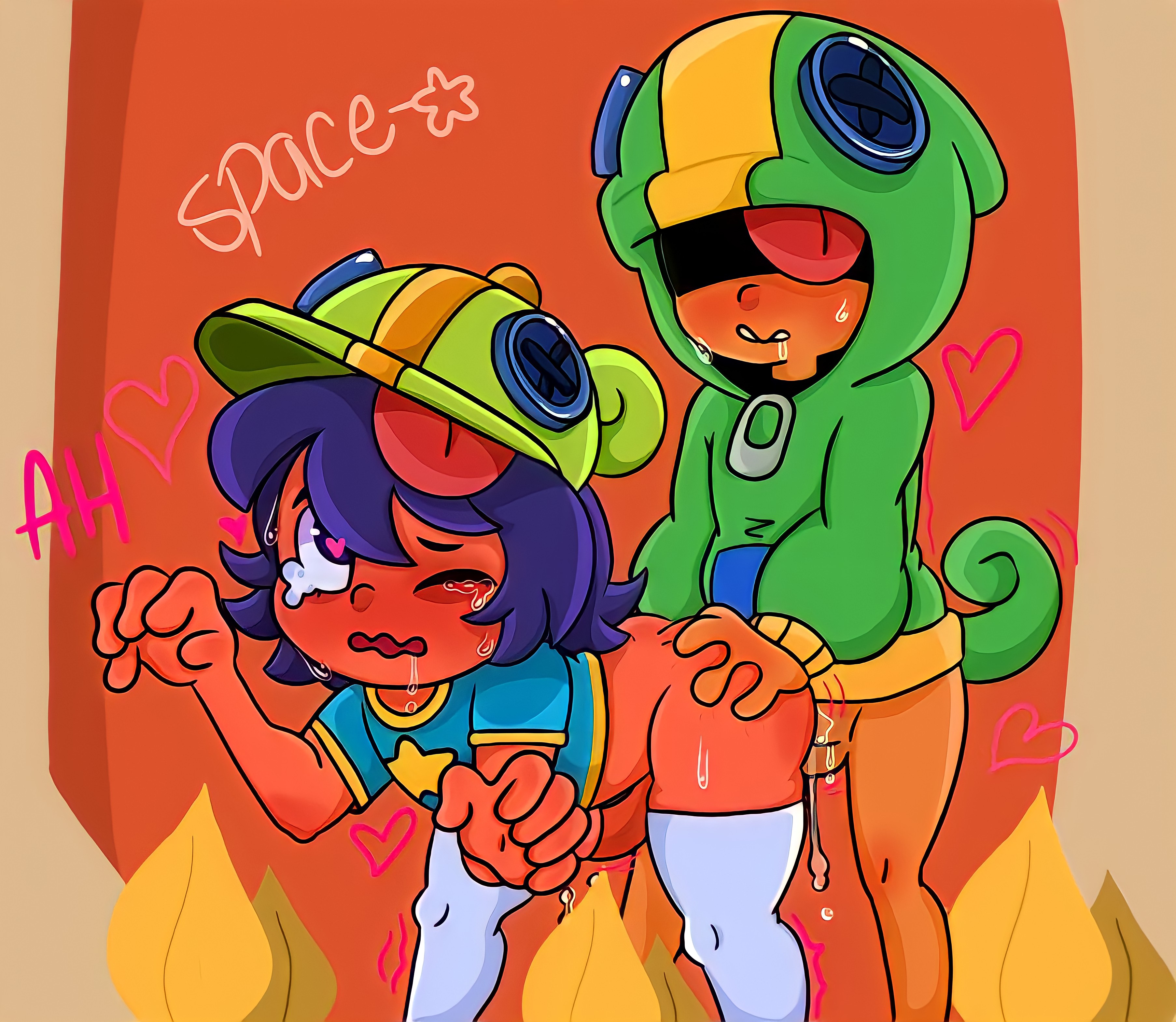 2boys, anal, anal penetration, anal sex, brawl stars, dark male only, dark skin, dark-skinned femboy, dark-skinned male, dark-skinned sissy, dark-skinned sub, dark-skinned twink, female, femboy, femboysub, gay, gay anal, gay sex, heart-shaped pupils, leon (brawl stars), love, male, male only, male penetrating, male penetrating male, male/male, purple hair, sandy (brawl stars), yaoi