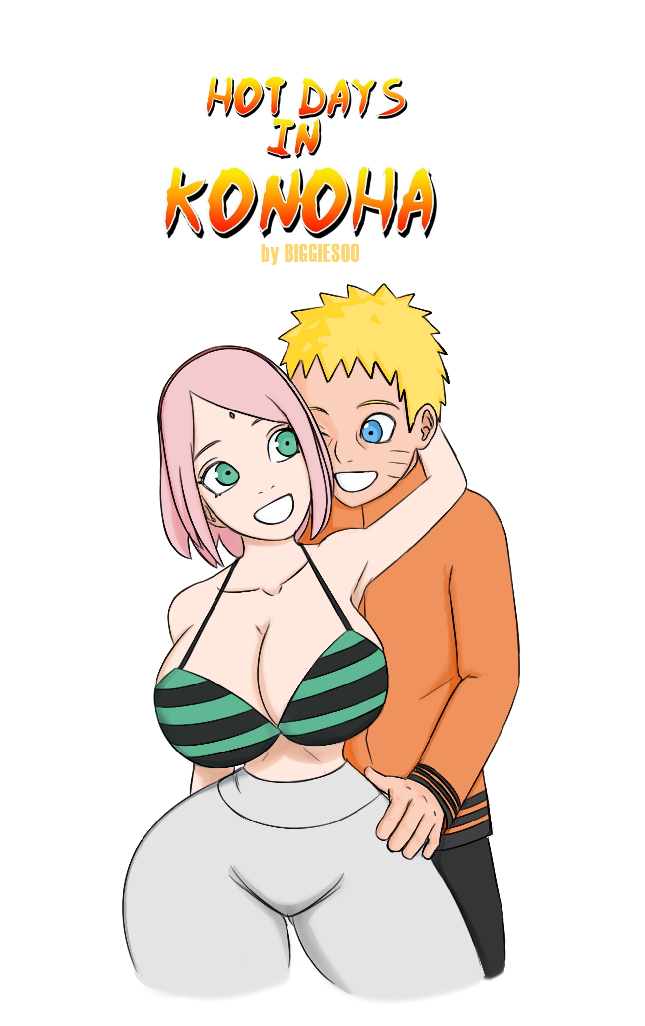 1boy, 1girls, ass, big ass, big breasts, biggies00, bikini, bikini top, blonde hair, blue eyes, boruto: naruto next generations, bra, breasts, cheating, cheating husband, cheating wife, chibi, color, comic, comic page, curvy, curvy body, curvy female, curvy figure, curvy hips, female, flirting, front view, green eyes, haruno sakura, huge breasts, male, naruto, naruto (series), netorare, ntr, pink hair, sakura haruno, small waist, smile, thick ass, thick legs, thick thighs, uchiha sakura, uzumaki naruto, wide hips, yellow hair