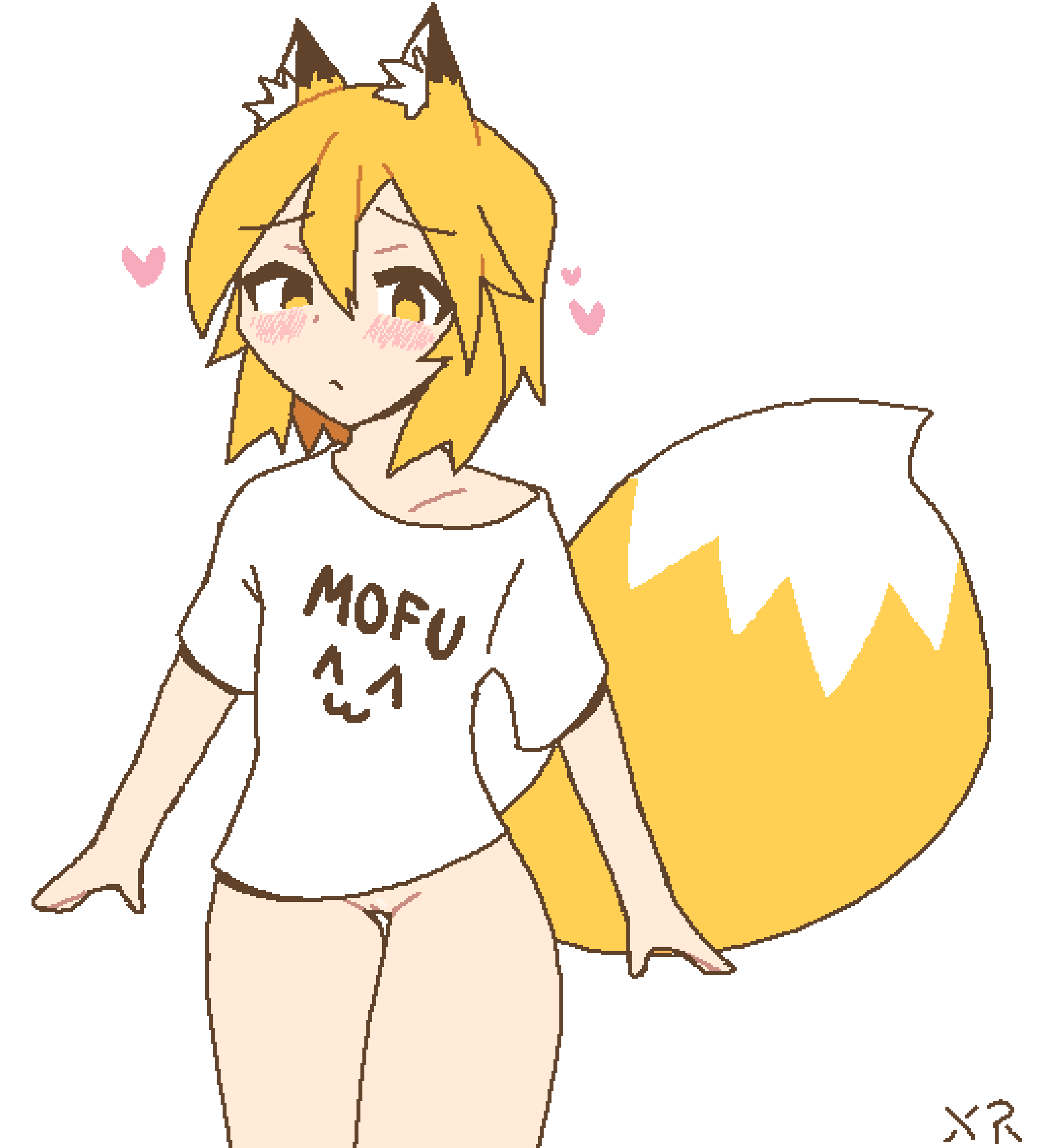 bottomless embarrassed fox_ears fox_tail heart imxr24 ms_paint naked_shirt orange_hair senko_(sewayaki_kitsune_no_senko-san) sewayaki_kitsune_no_senko-san uncensored