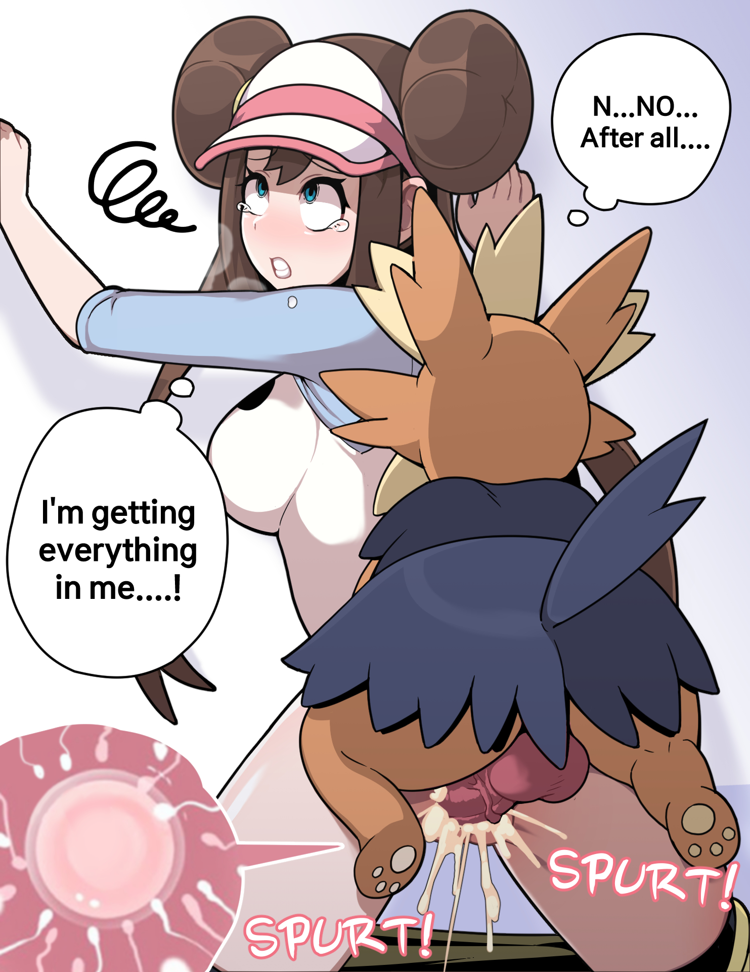 1boy, 1girls, against wall, animal genitalia, animal penis, backsack, balls, ballsack, blue eyes, blush, bottomless, breasts, brown fur, brown hair, canine, canine penis, cap, clenched teeth, cum, cum in pussy, cum inside, dialogue, double bun, everyday2, female, female human, femsub, herdier, human, impregnation, interspecies, interspecies impregnation, leggings, leggings down, long hair, male, male pokemon, male pokemon/female human, male/female, maledom, nintendo, ovum, penis, pokemon, pokemon bw, pokemon bw2, pokephilia, pussy, rape, rolling eyes, rosa (pokemon), sex, size difference, skirt, skirt down, small dom big sub, smaller male, speech bubble, sperm cell, testicles, text, thighs, twintails, uncensored, vaginal penetration, vaginal sex, zoophilia