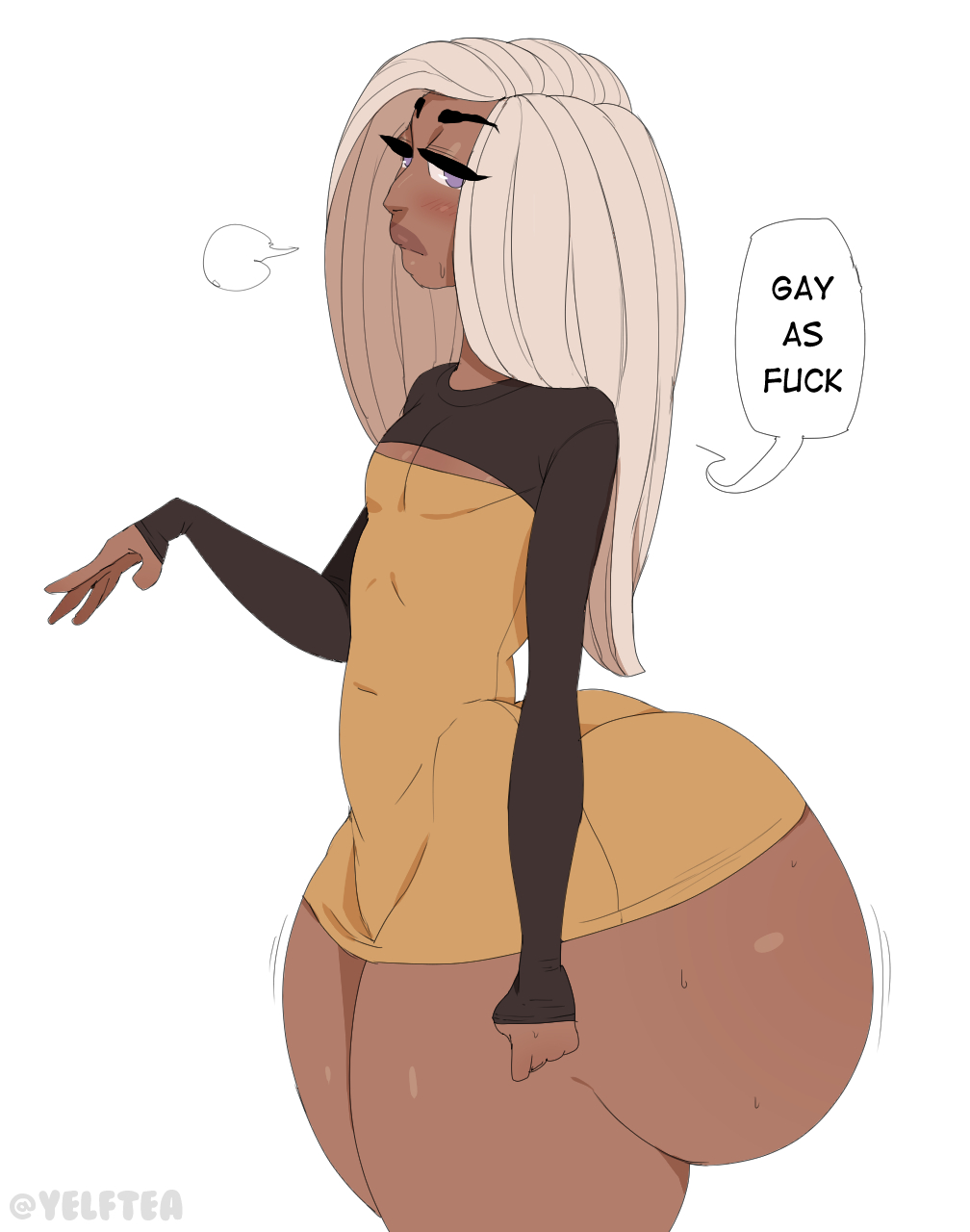 1boy 2d 2d_(artwork) artist_name ass big_ass biting_own_lip black_eyebrows blush blushing curvy dark-skinned_femboy dark-skinned_male dark_skin dat_ass english_text femboy flat_chest huge_ass large_ass long_hair looking_at_viewer male male_only oc original_character plump purple_eyes round_ass shaylee shaylee_(yelftea) short_dress simple_background skimpy skimpy_clothes solo solo_male speech_bubble text thick thick_ass thick_thighs trap white_background white_hair white_hair_femboy white_hair_purple_eyes wide_hips yelftea